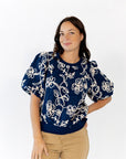 Asta Embroidered Bubble Sleeve Top
