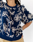 Asta Embroidered Bubble Sleeve Top