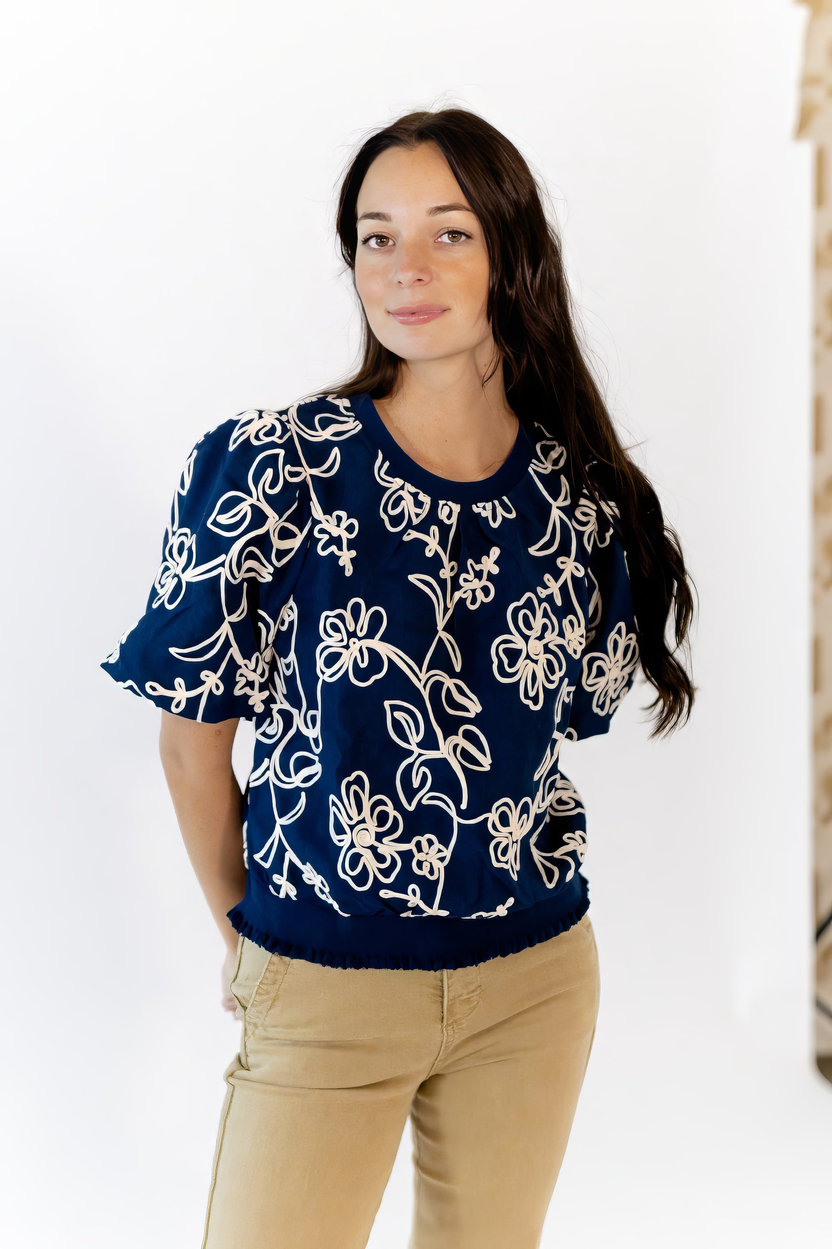 Asta Embroidered Bubble Sleeve Top