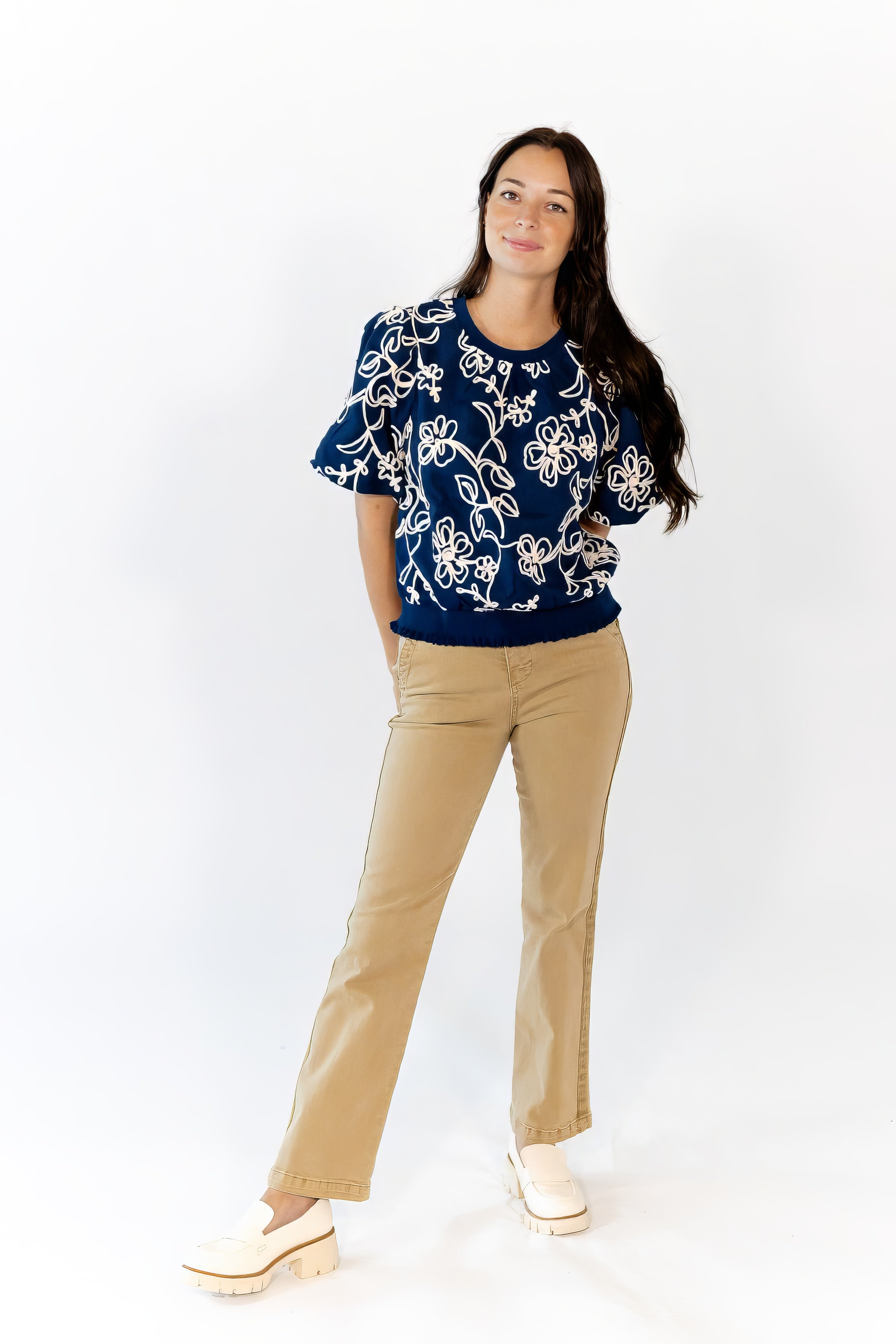 Asta Embroidered Bubble Sleeve Top