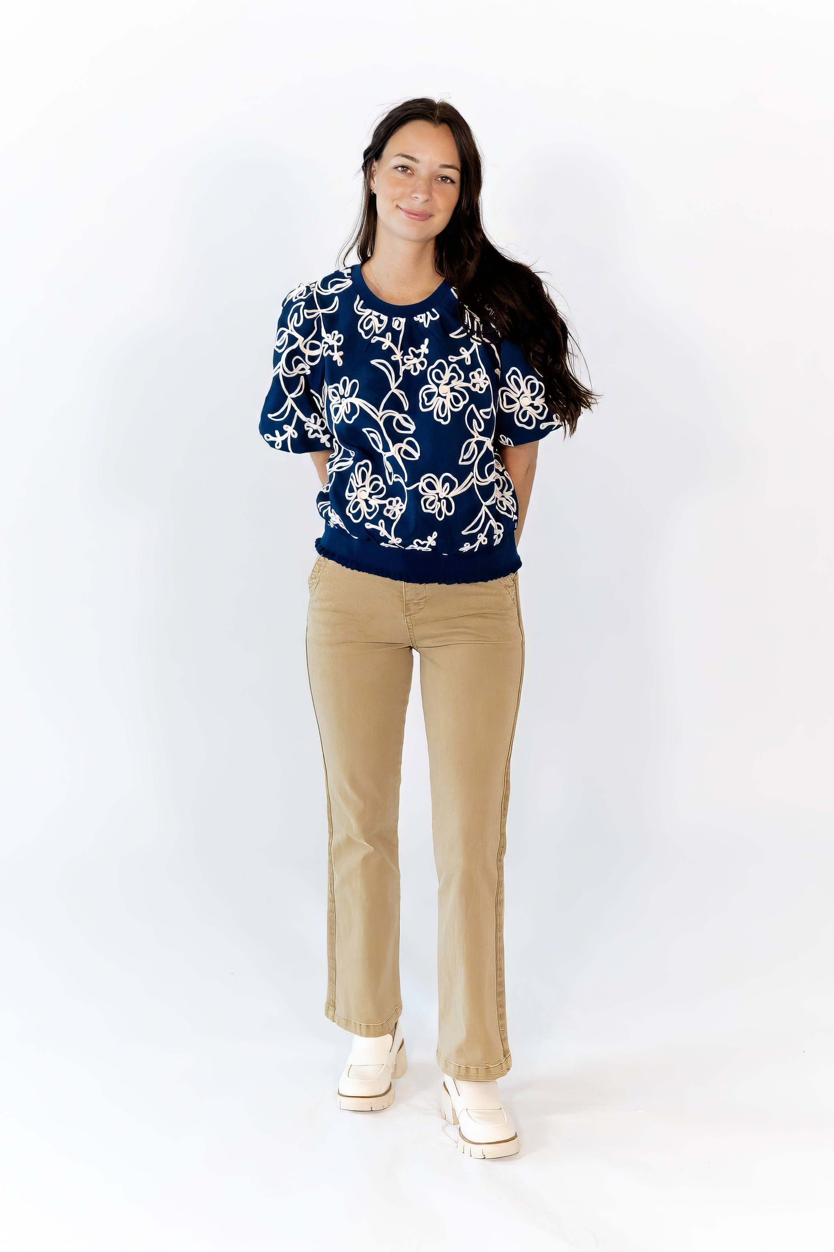 Asta Embroidered Bubble Sleeve Top