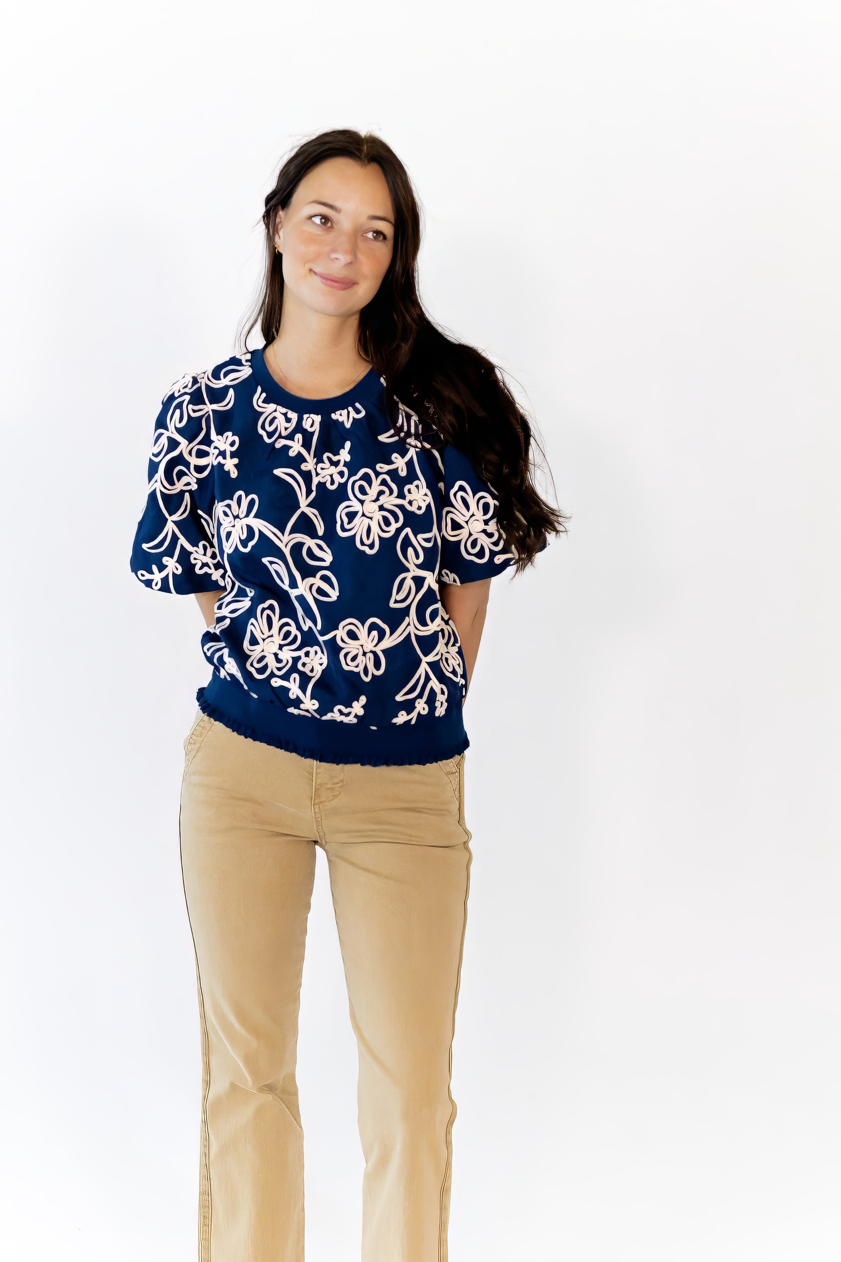 Asta Embroidered Bubble Sleeve Top