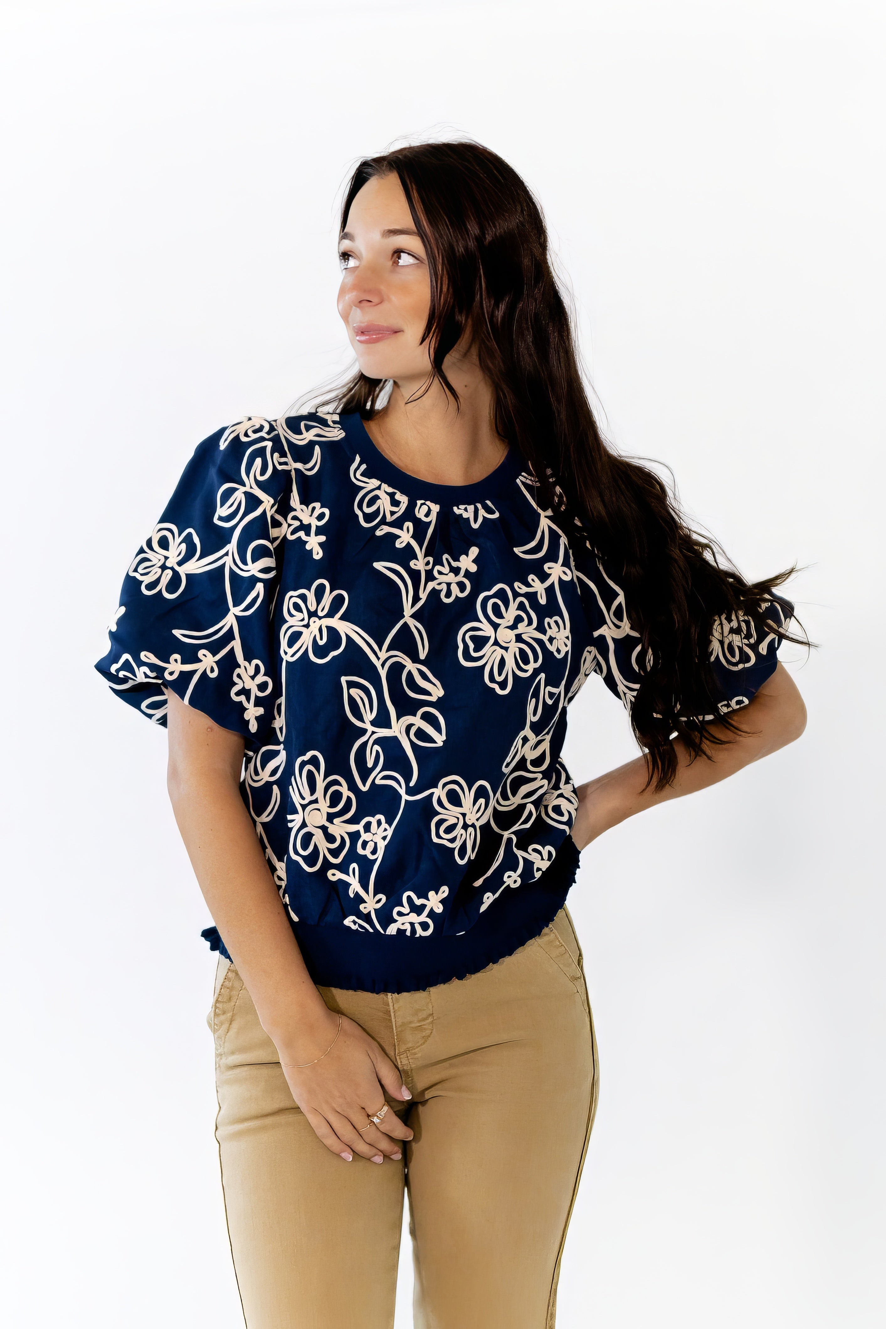 Asta Embroidered Bubble Sleeve Top