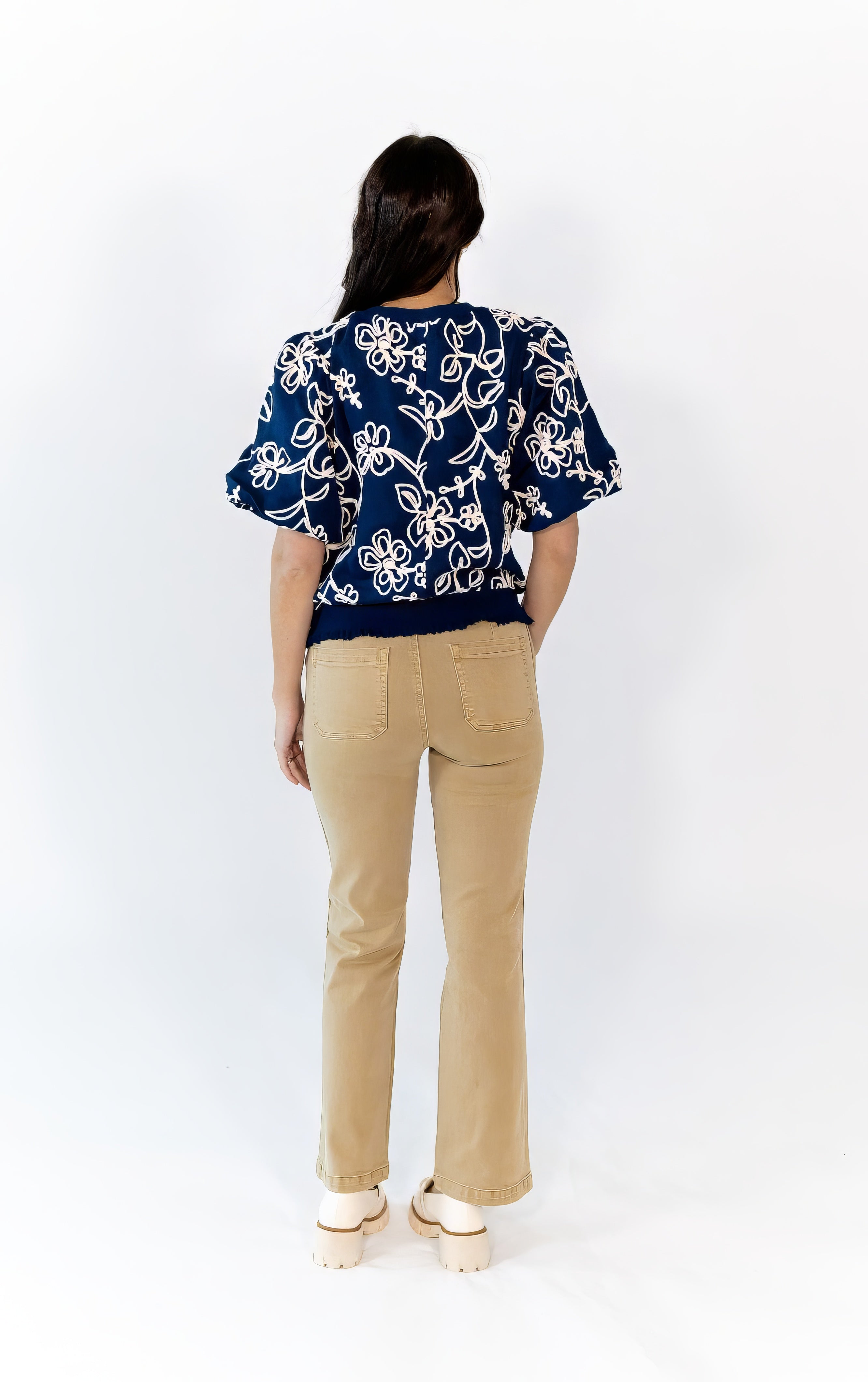 Asta Embroidered Bubble Sleeve Top