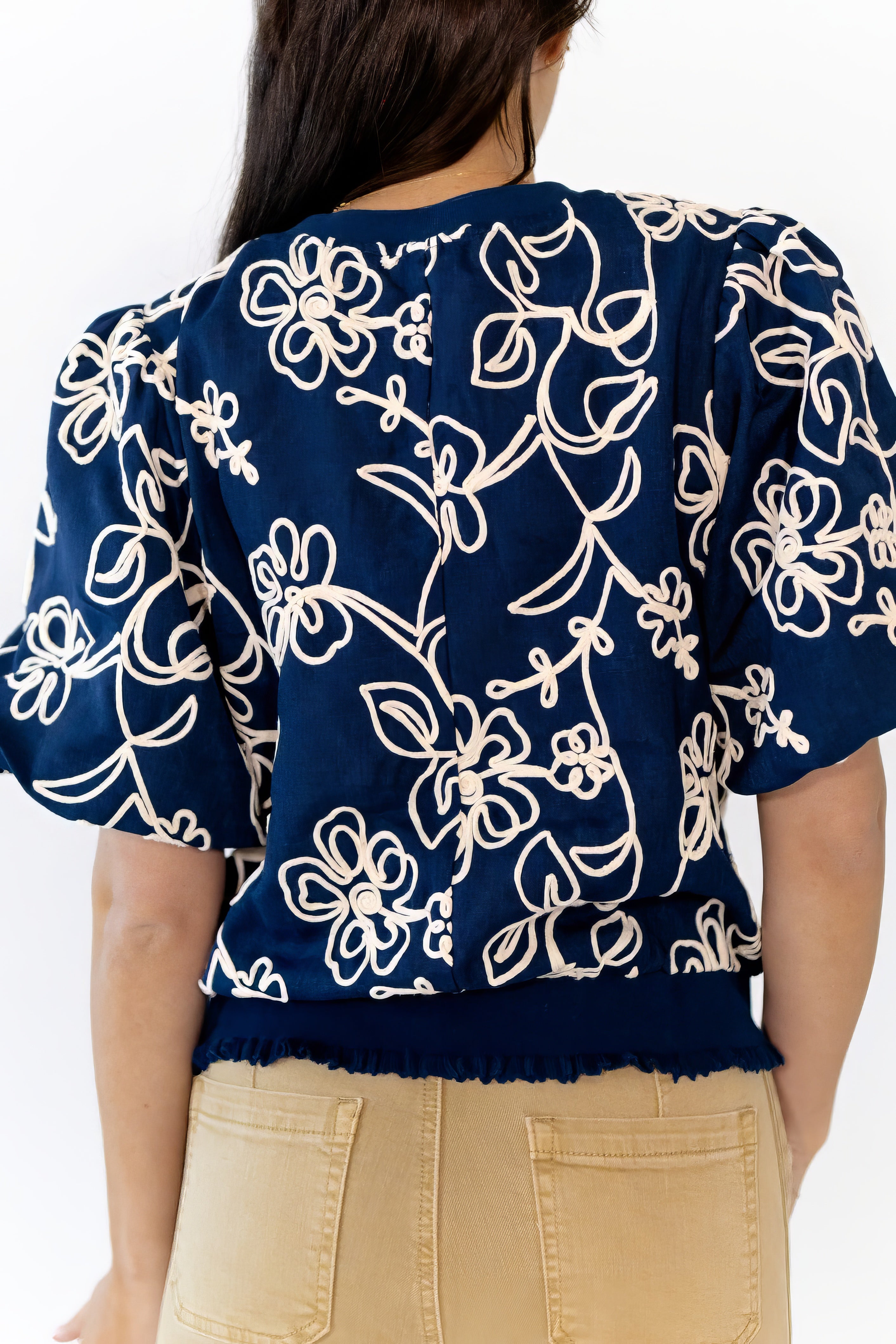 Asta Embroidered Bubble Sleeve Top