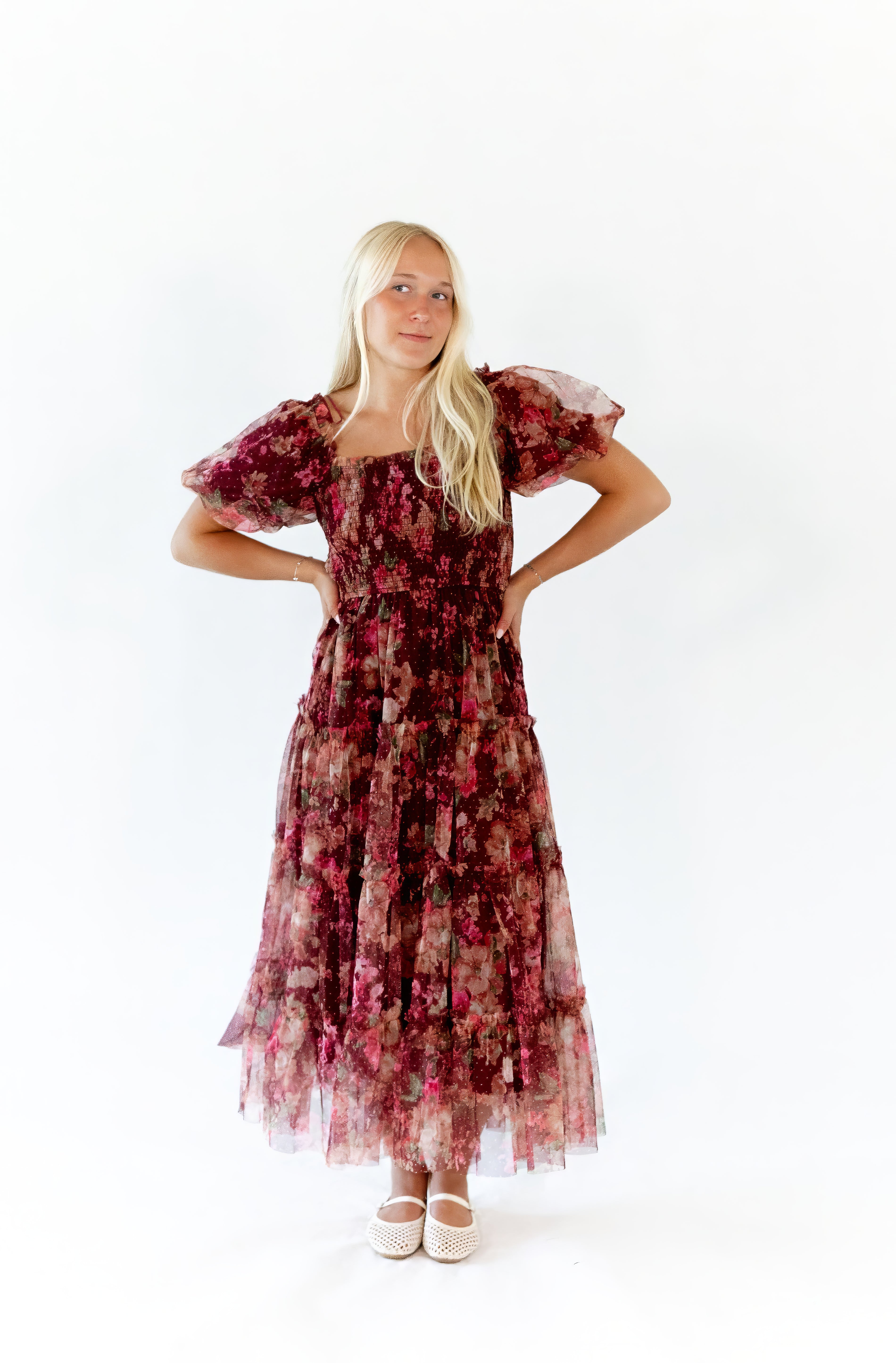 Marina Floral Tulle Midi Dress