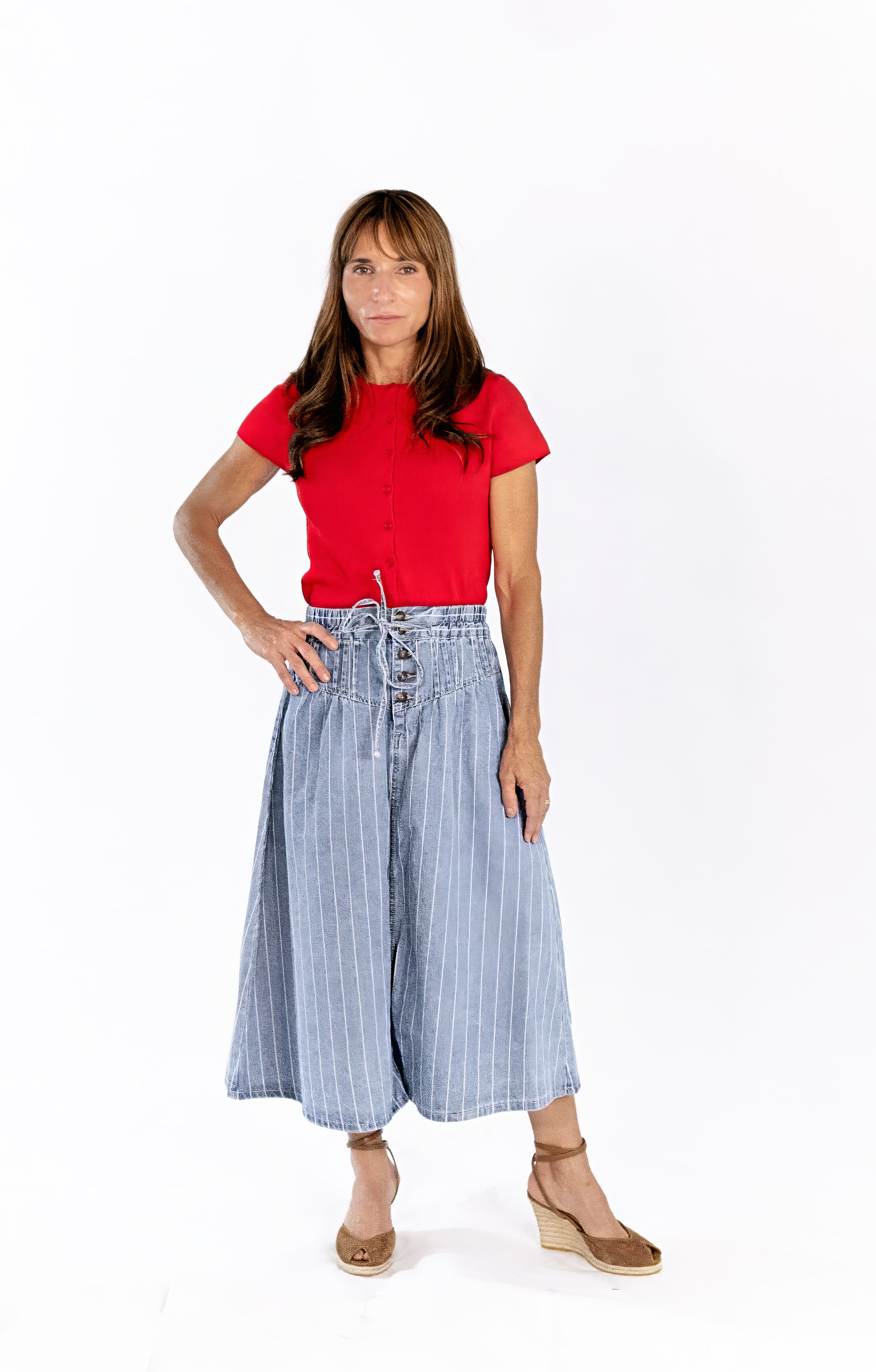 Jia Striped Denim Midi Skirt