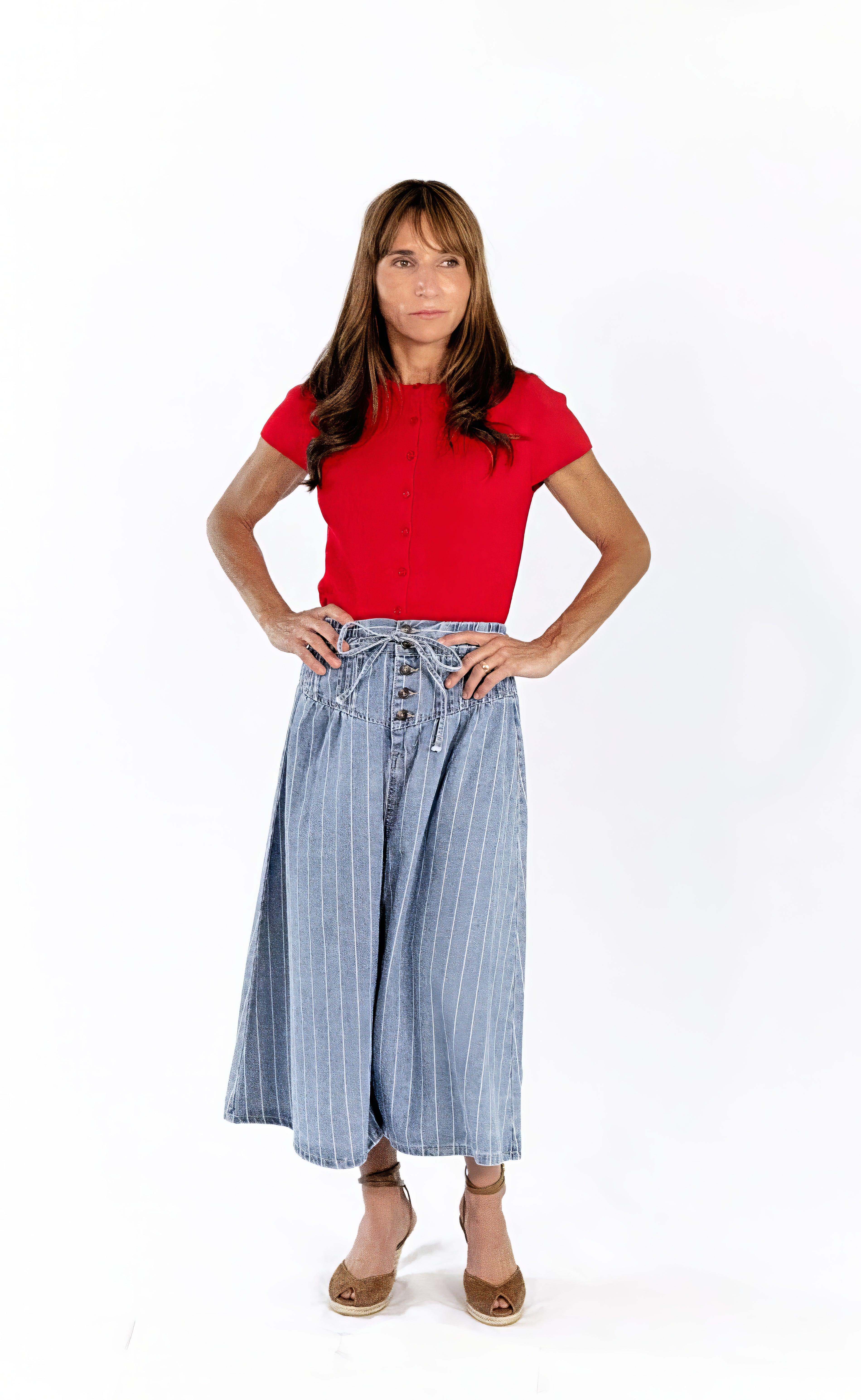 Jia Striped Denim Midi Skirt