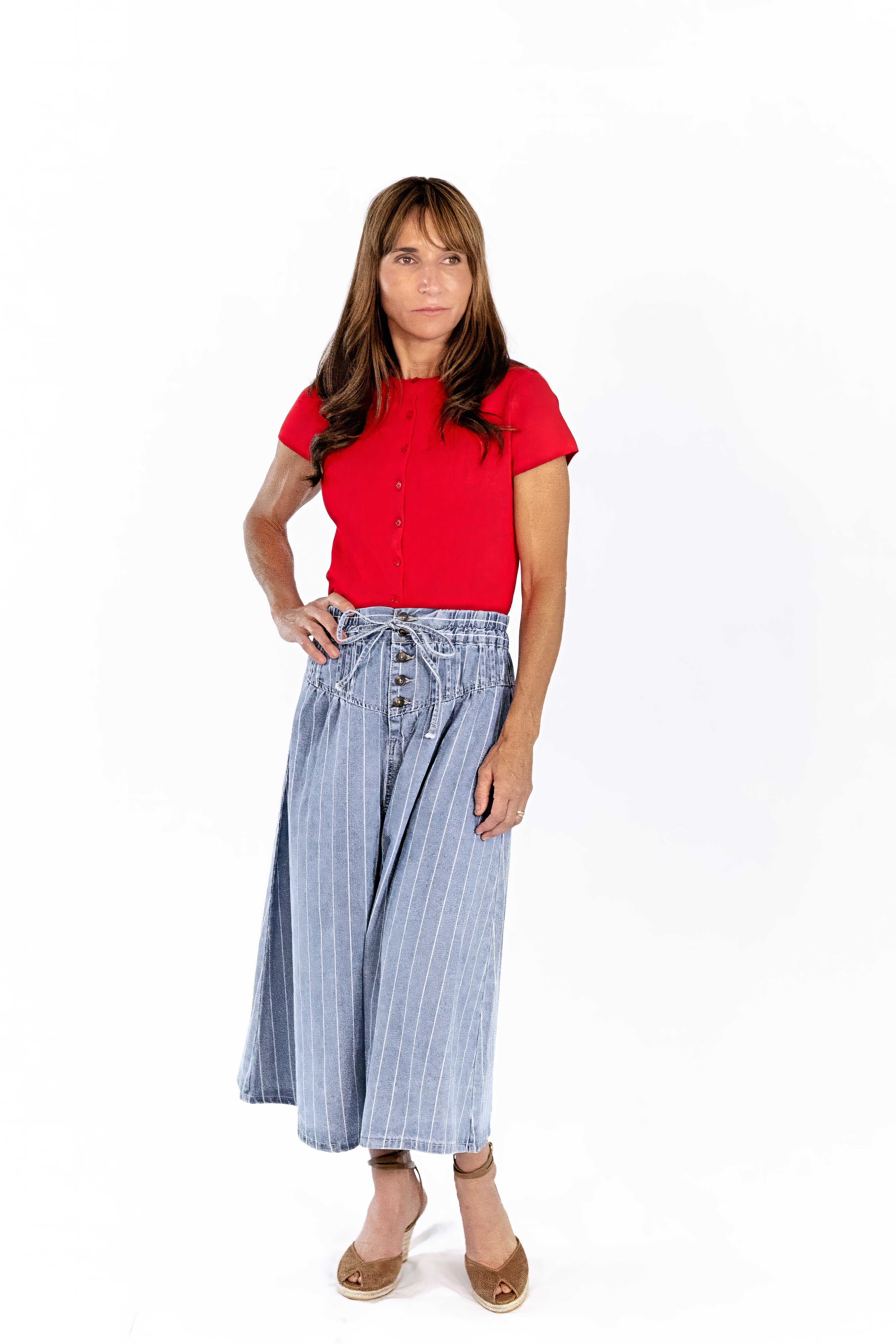 Jia Striped Denim Midi Skirt