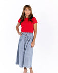 Jia Striped Denim Midi Skirt