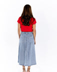 Jia Striped Denim Midi Skirt