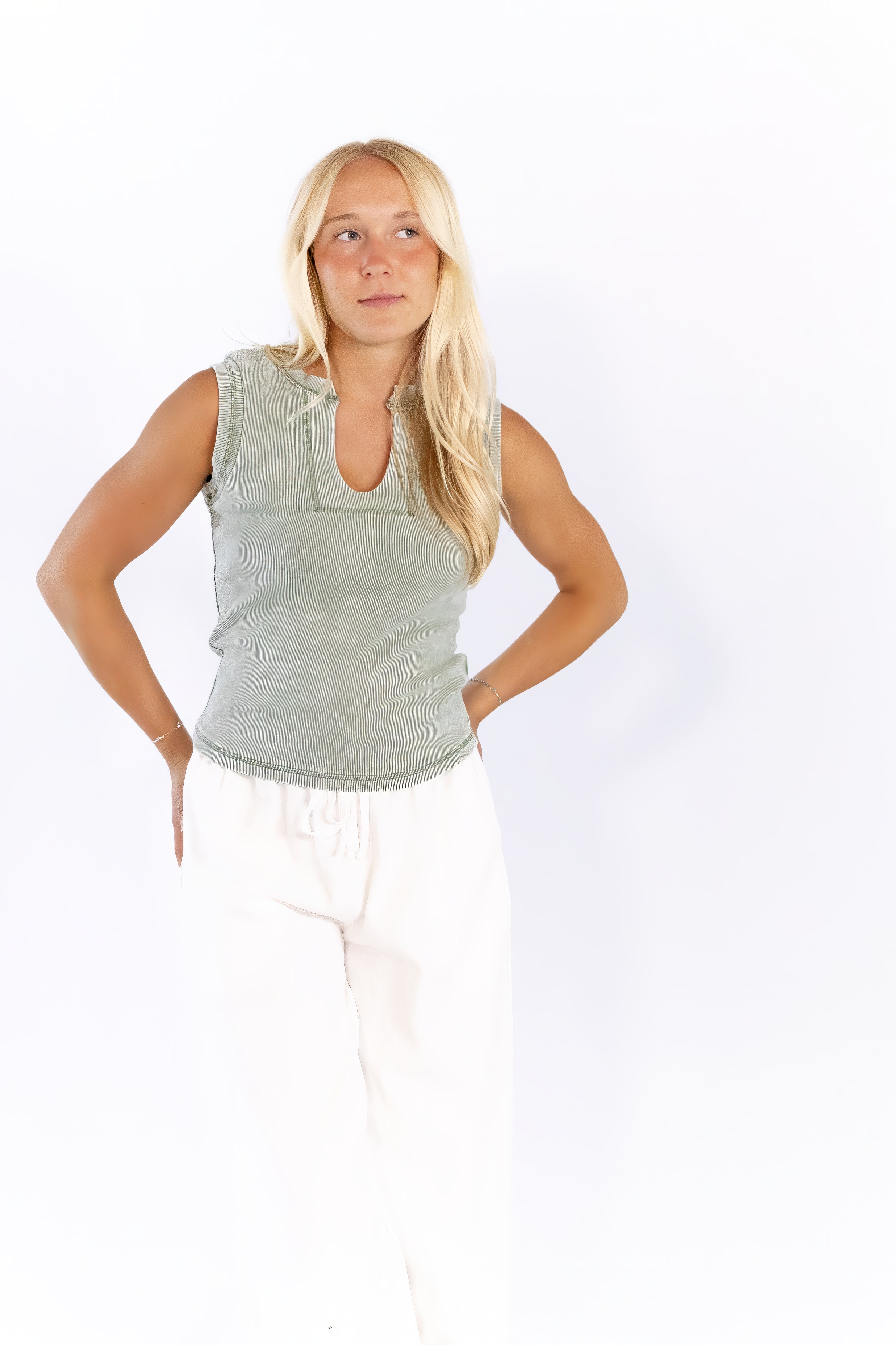 Quincy Split Neck Top · Sage