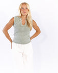Quincy Split Neck Top · Sage