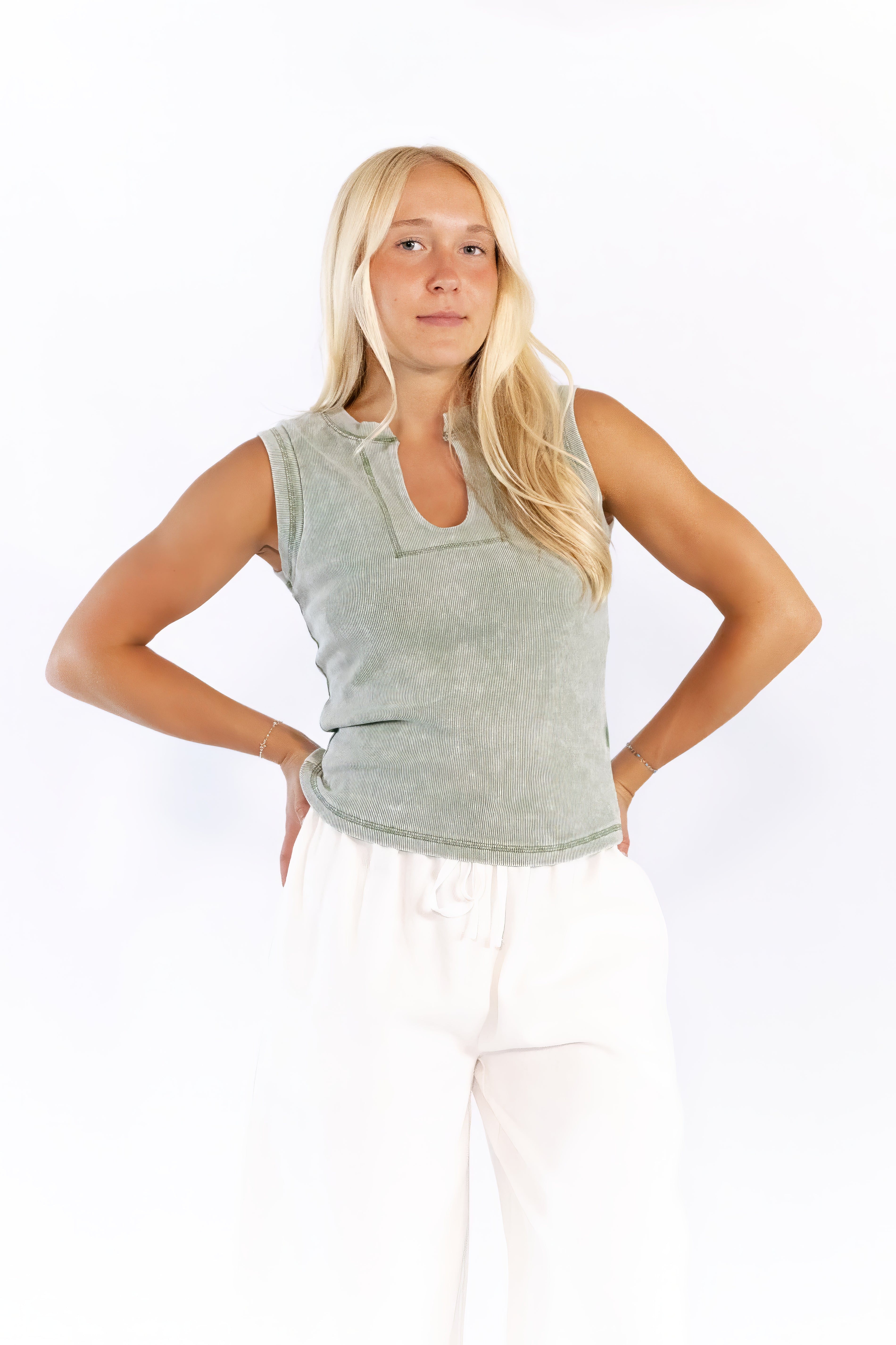 Quincy Split Neck Top · Sage