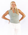 Quincy Split Neck Top · Sage