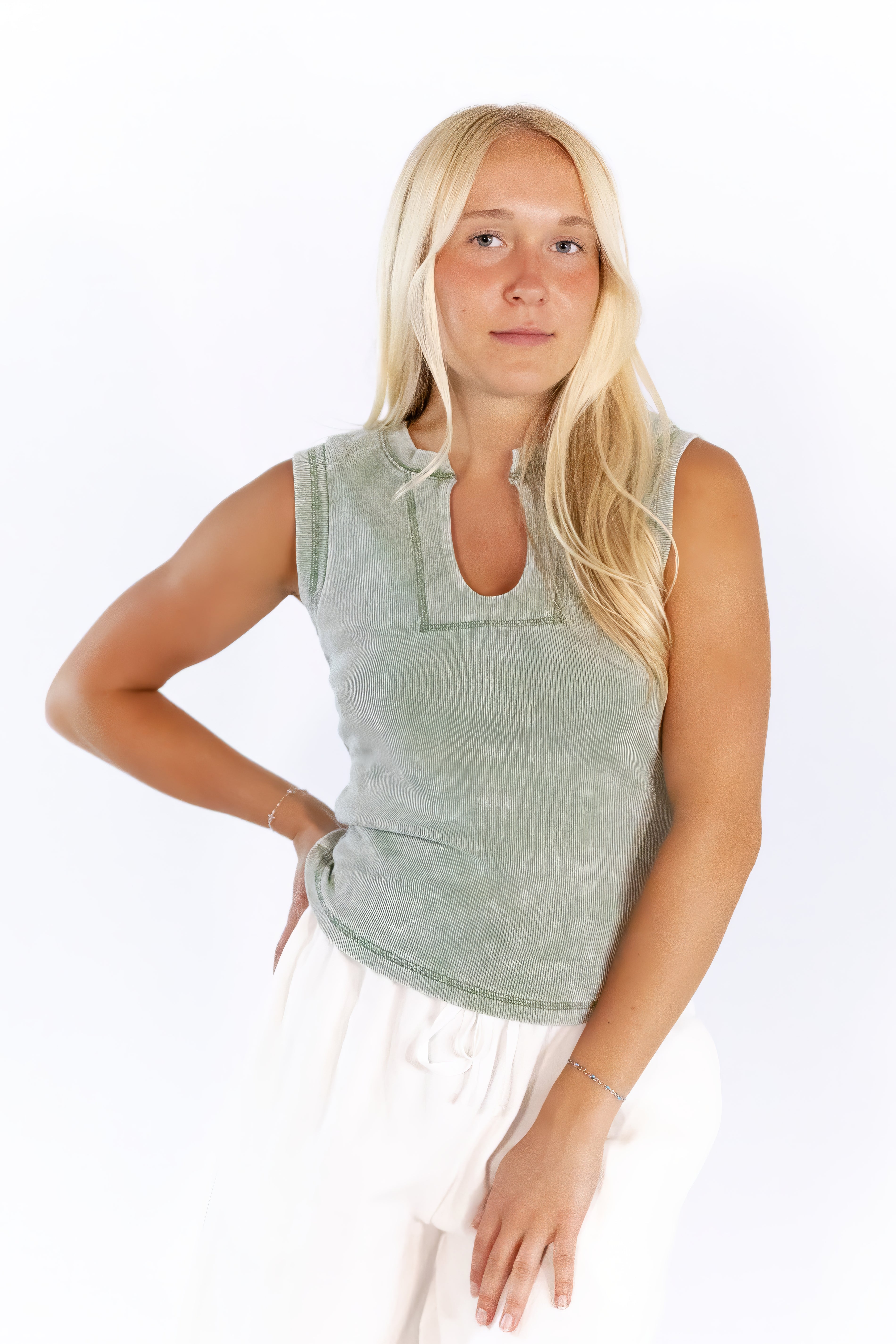 Quincy Split Neck Top · Sage