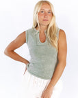 Quincy Split Neck Top · Sage