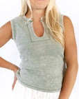 Quincy Split Neck Top · Sage