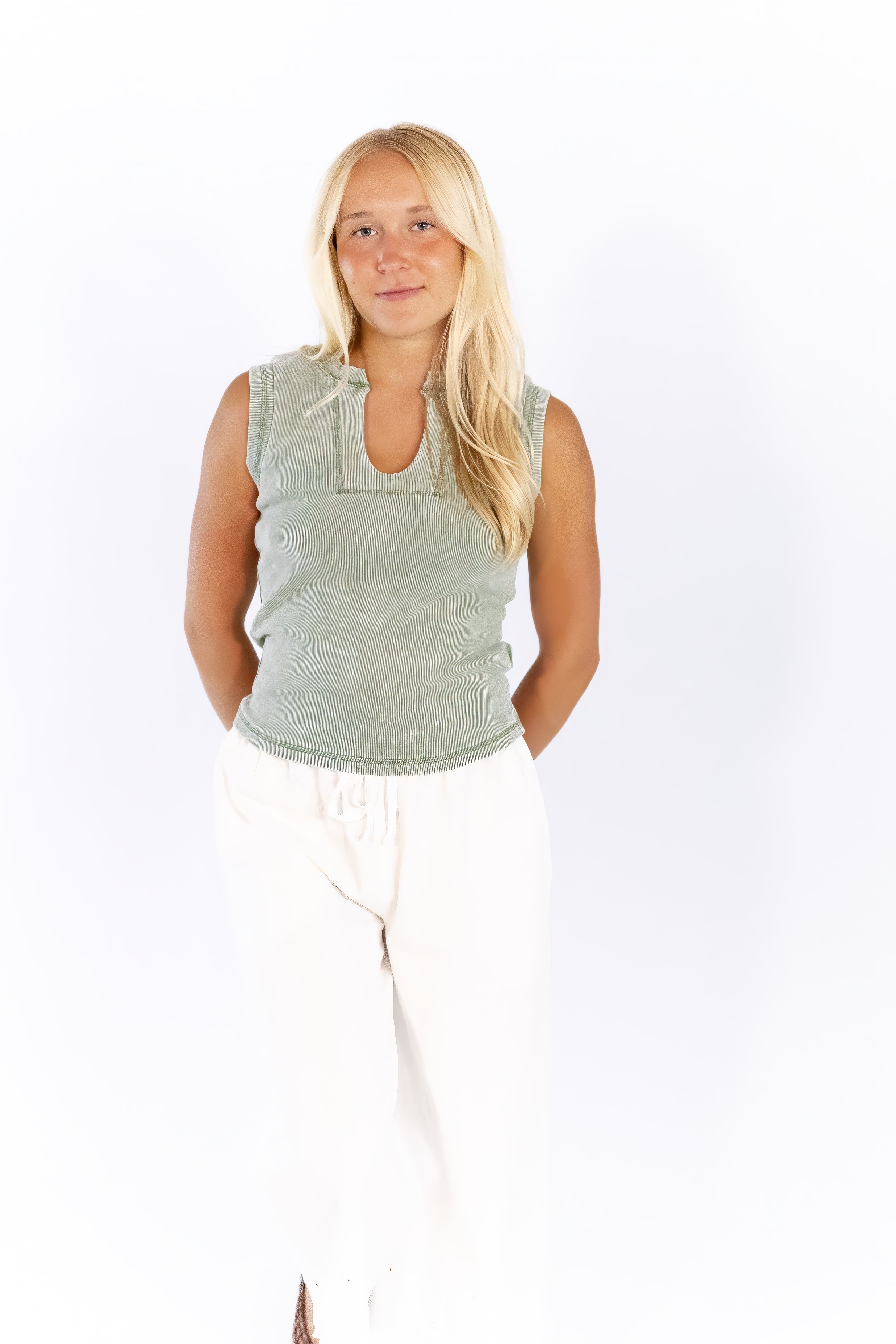 Quincy Split Neck Top · Sage
