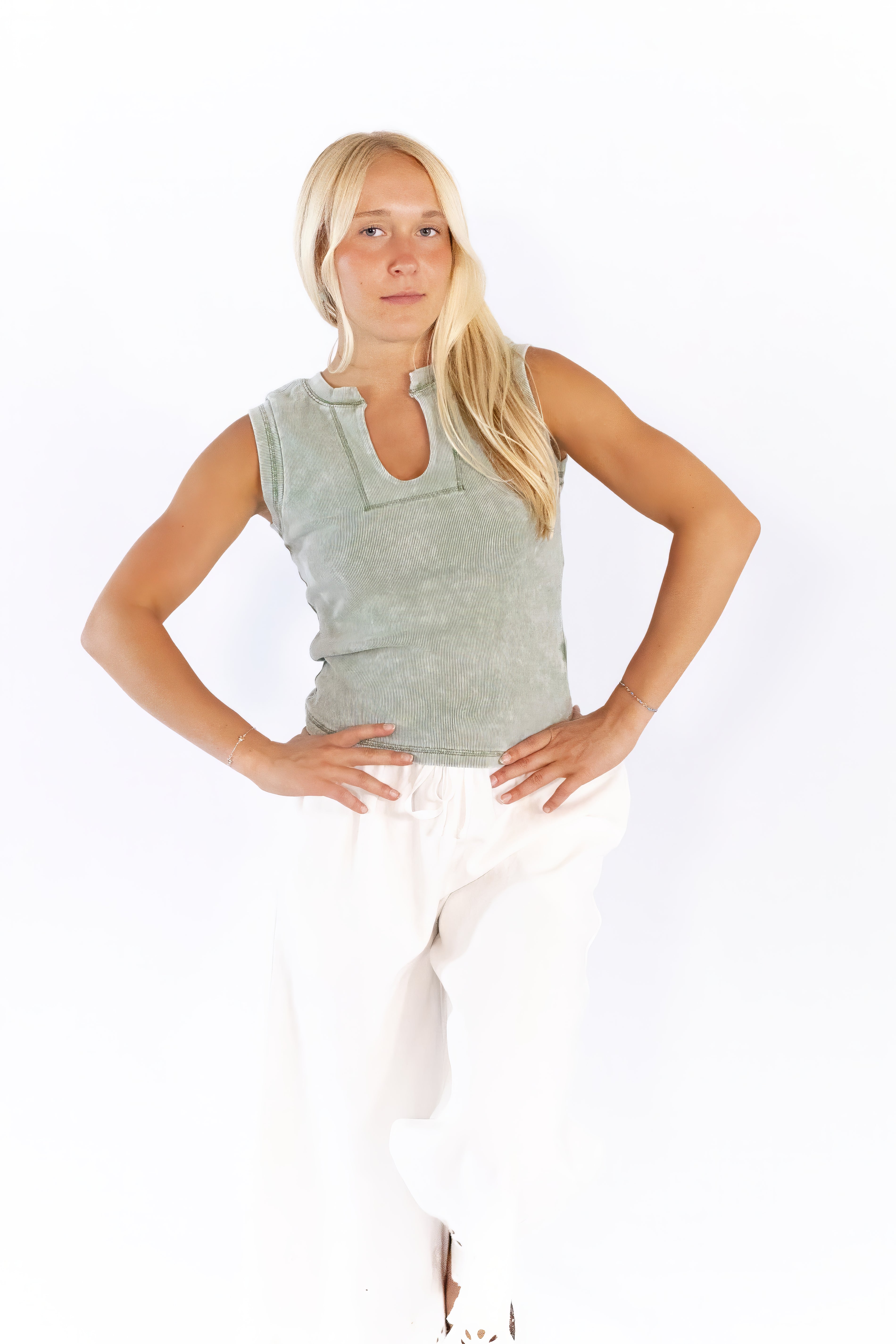 Quincy Split Neck Top · Sage