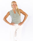 Quincy Split Neck Top · Sage