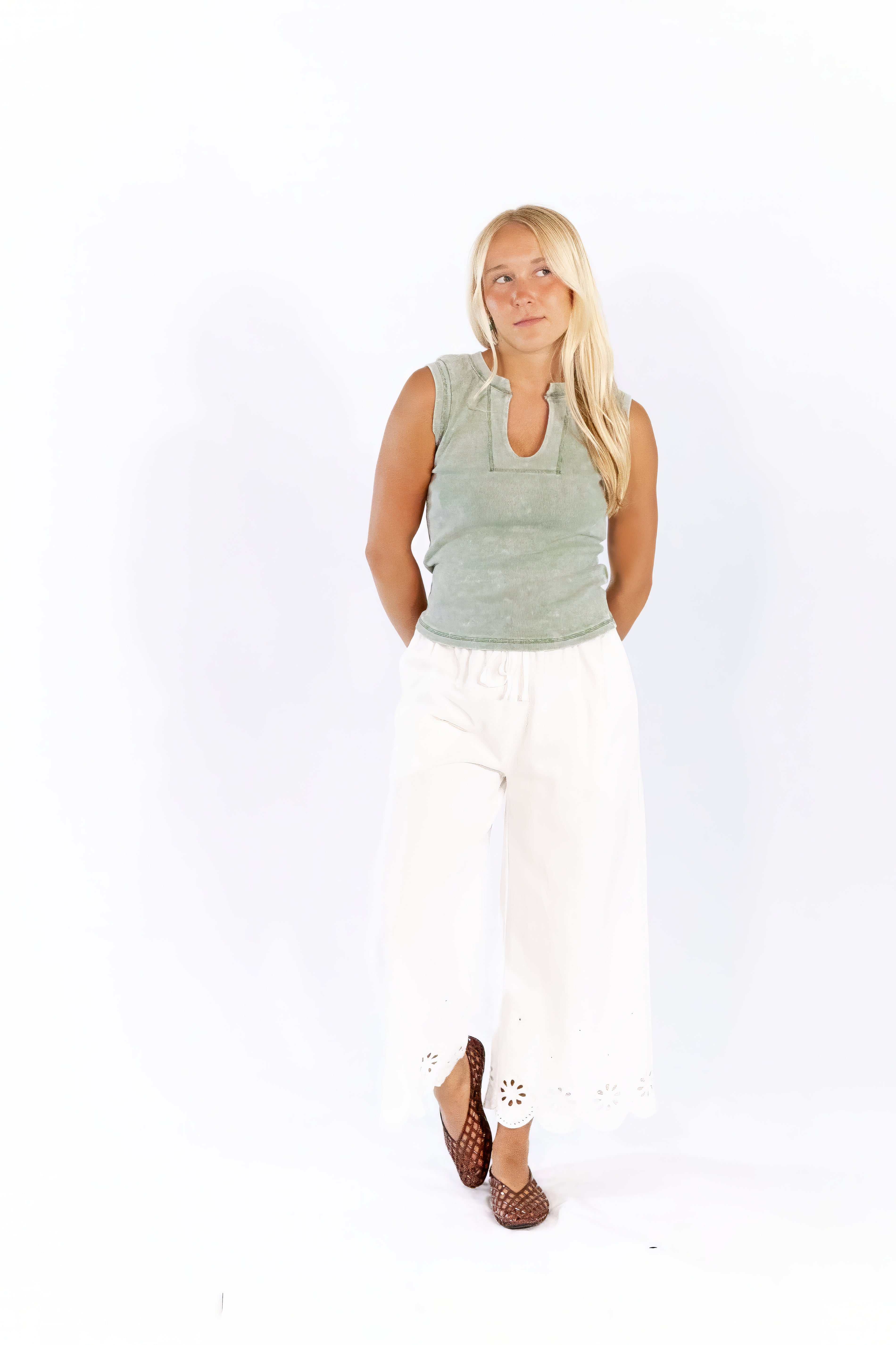 Quincy Split Neck Top · Sage