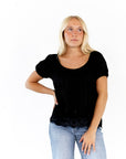 Kate Pinstripe Lace Detail Top