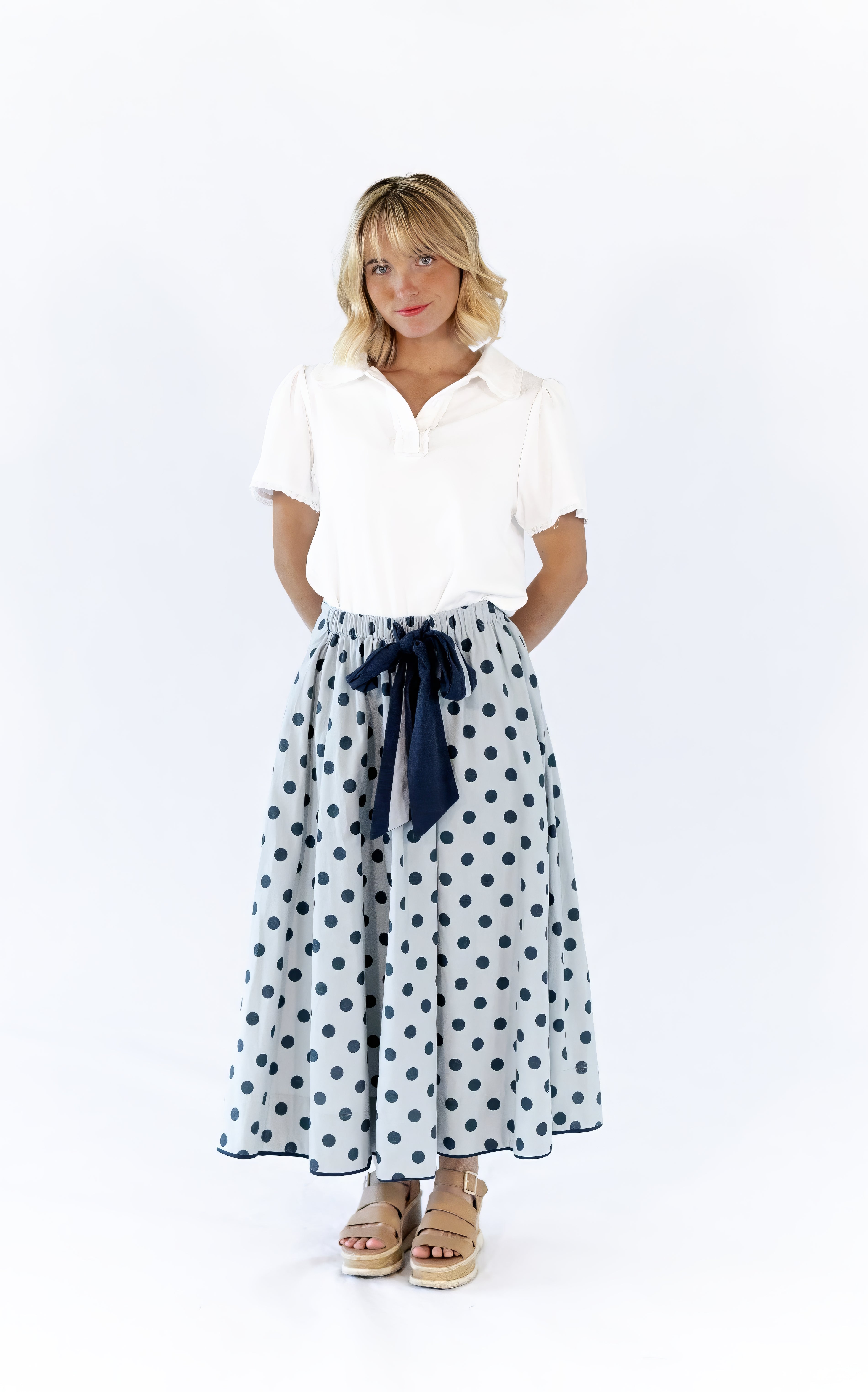 Jenson Polka Dot Tie Skirt · Blue