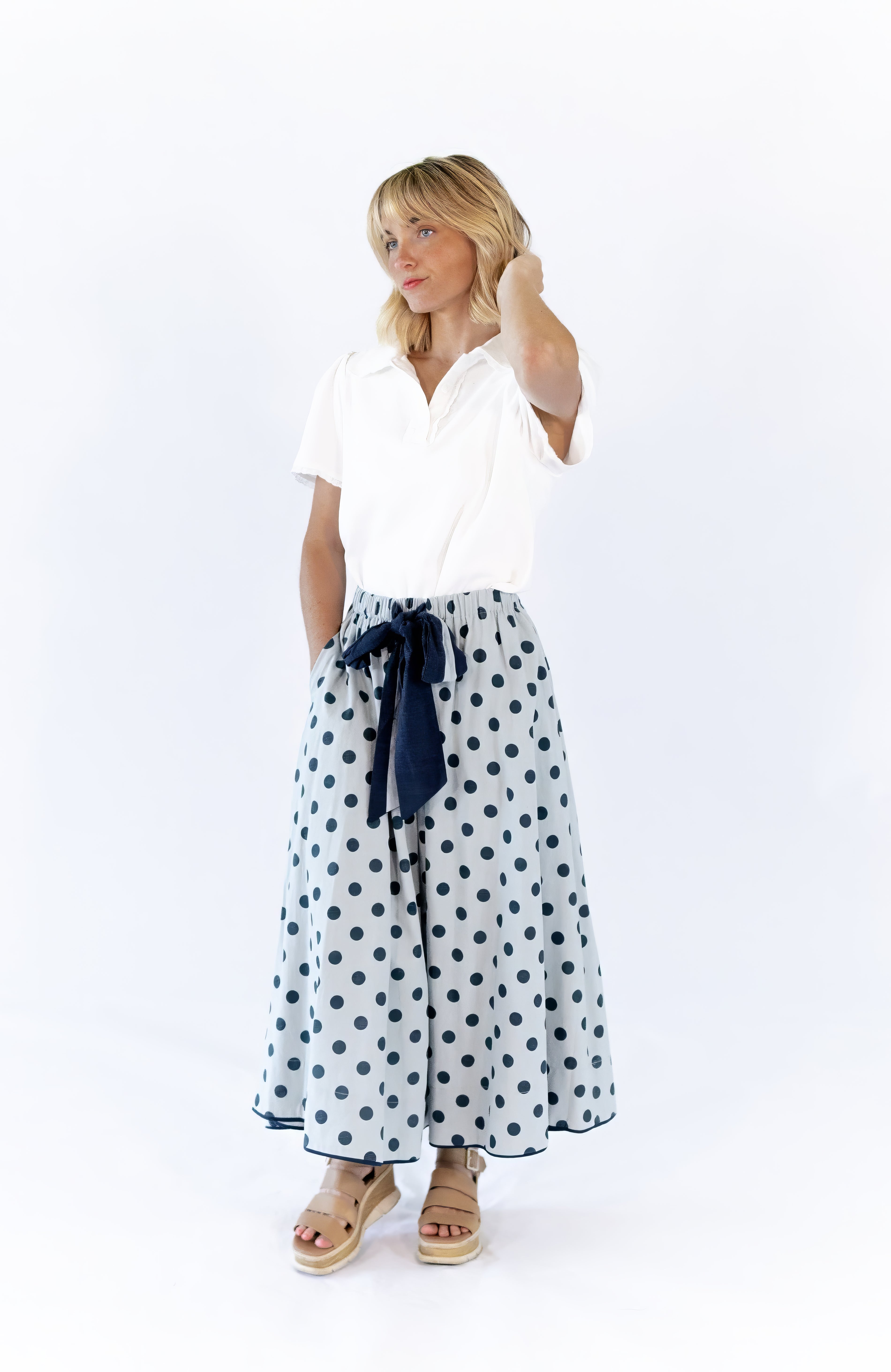 Jenson Polka Dot Tie Skirt · Blue