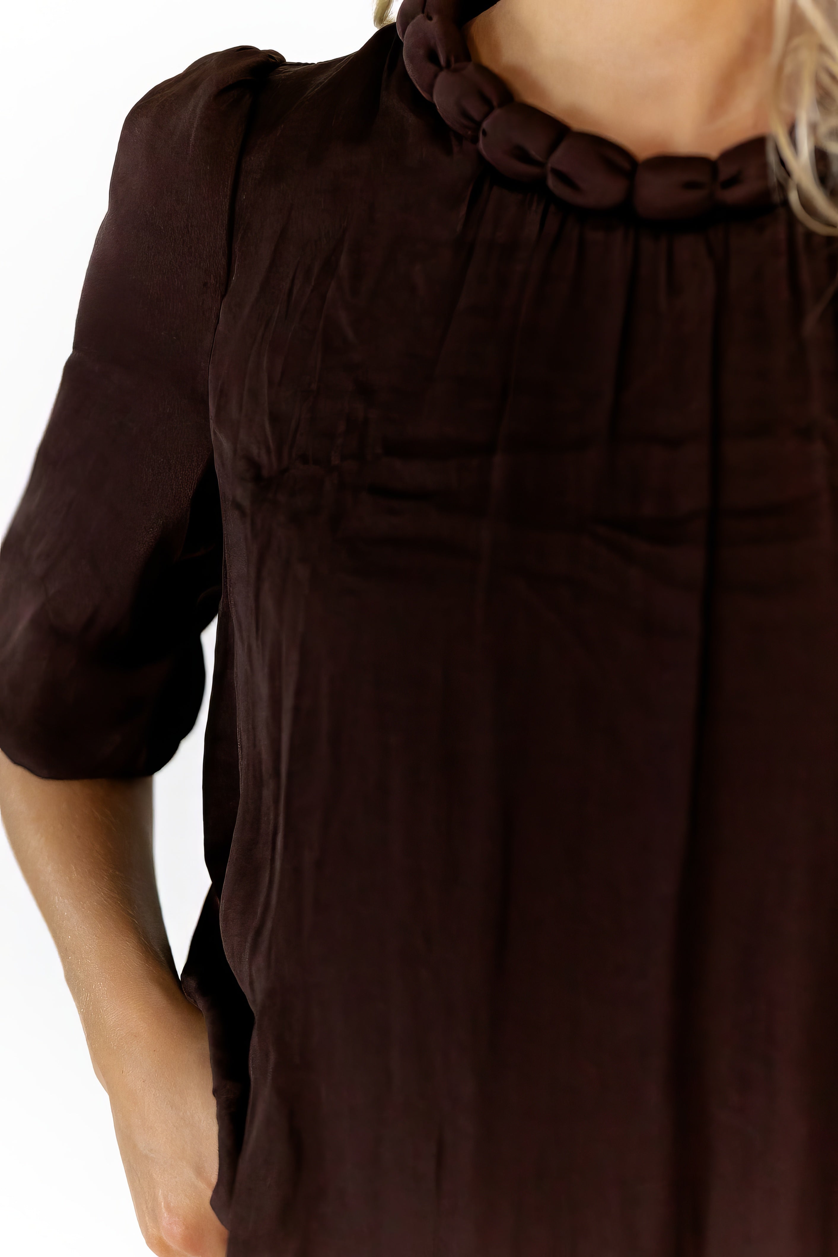 Ajen Braided Neckline Blouse · Chocolate