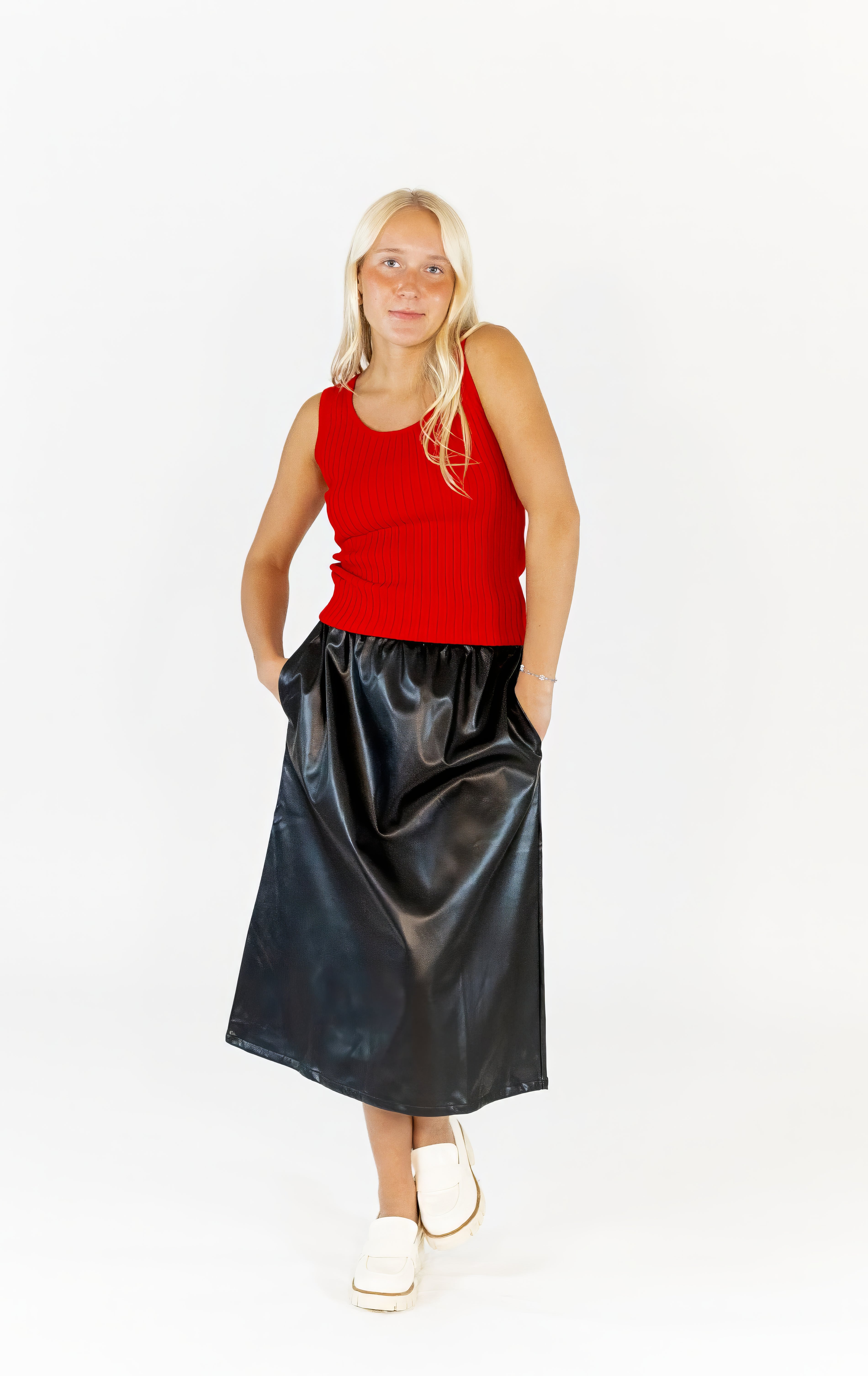 Moyen Vegan Leather Midi Skirt