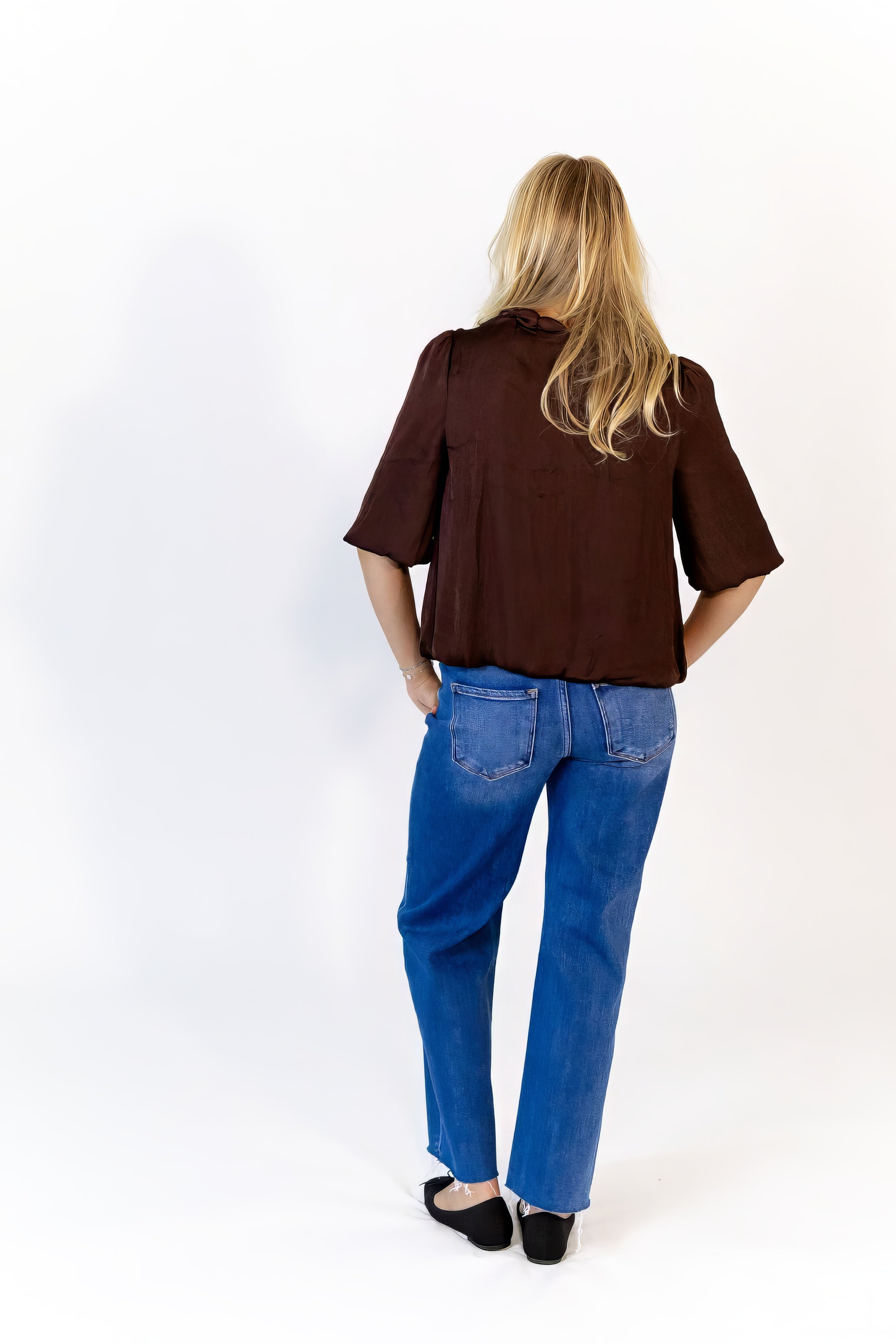 Ajen Braided Neckline Blouse · Chocolate