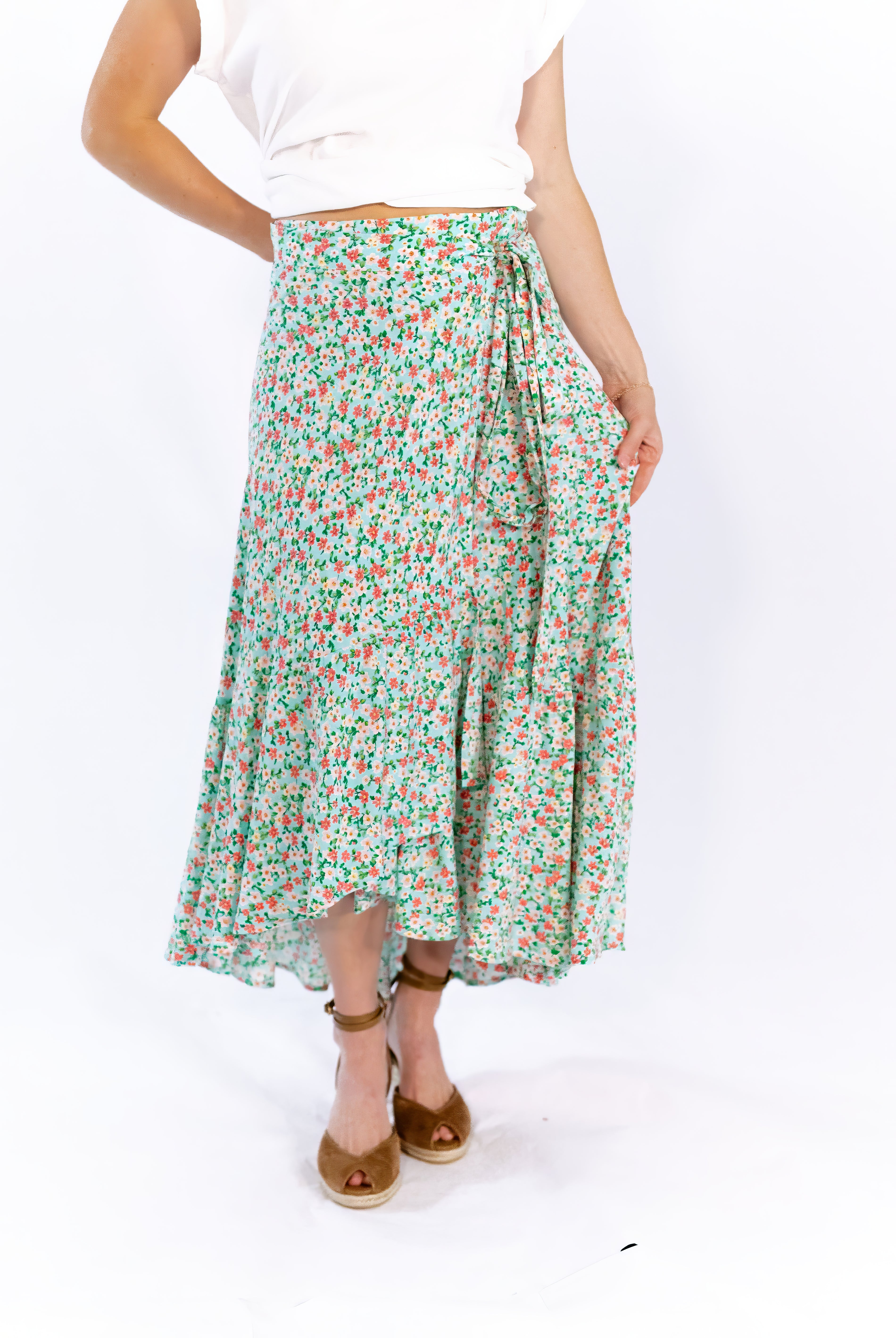 Sariah Wrap Floral Skirt · Aqua