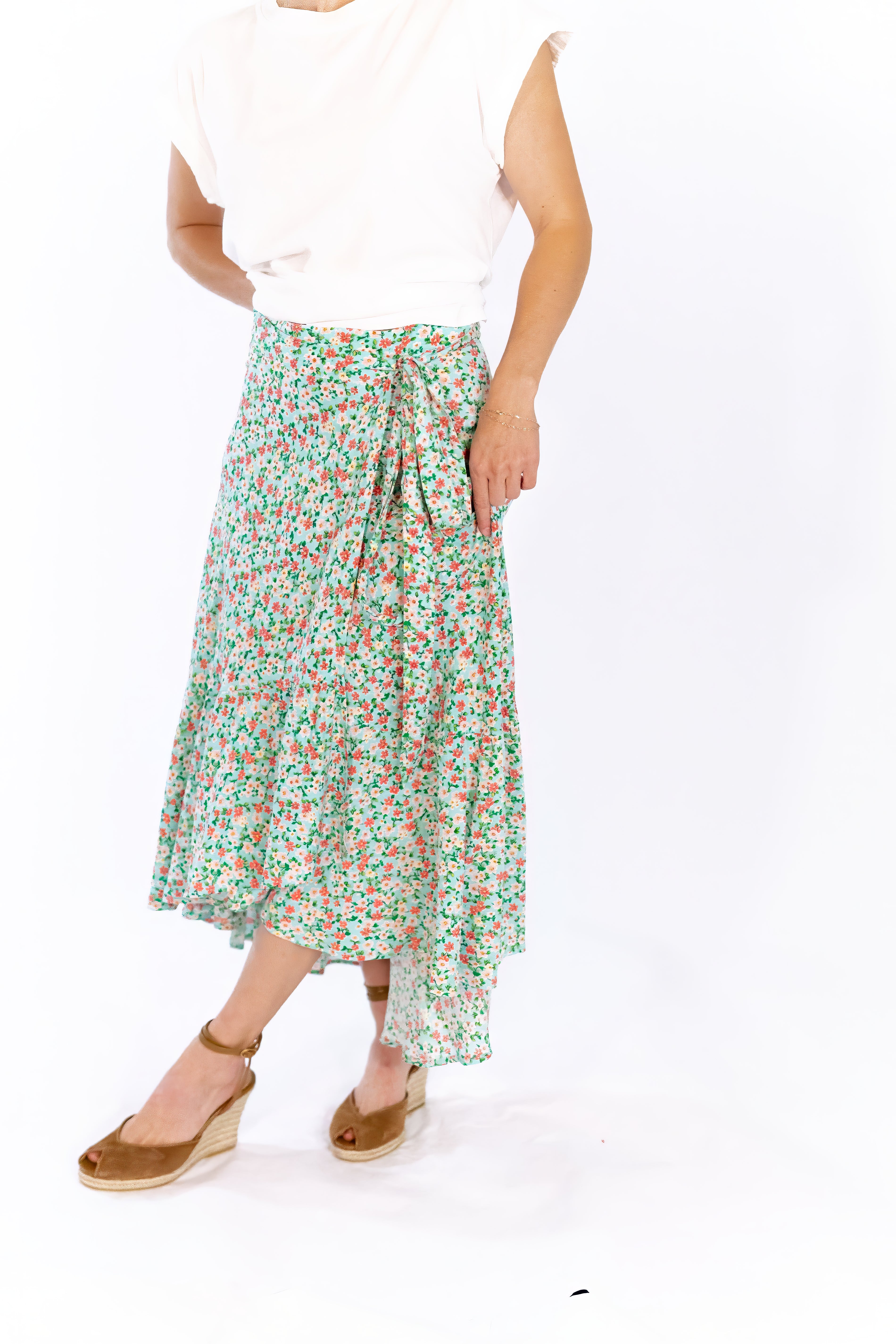 Sariah Wrap Floral Skirt · Aqua