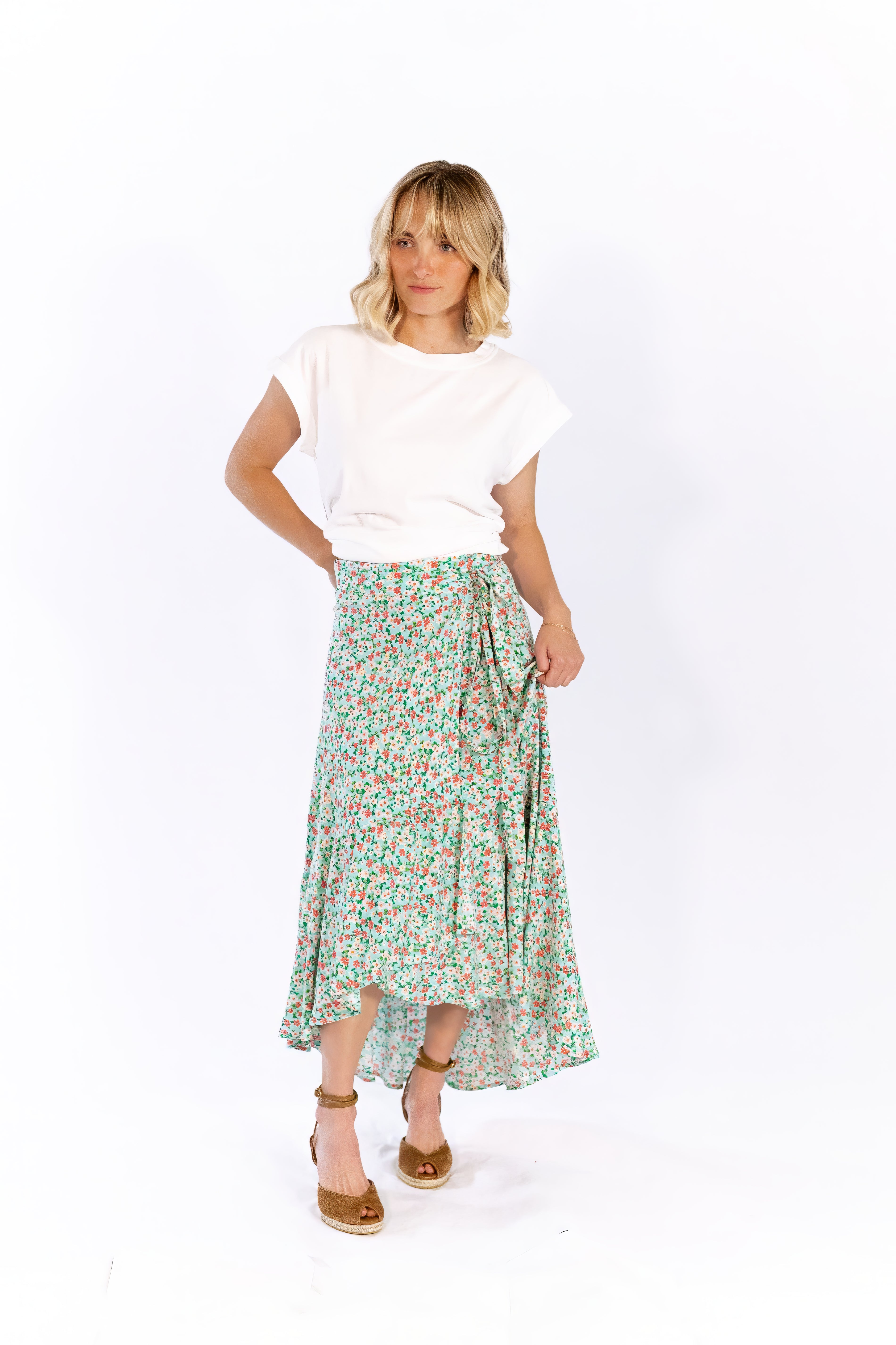 Sariah Wrap Floral Skirt · Aqua