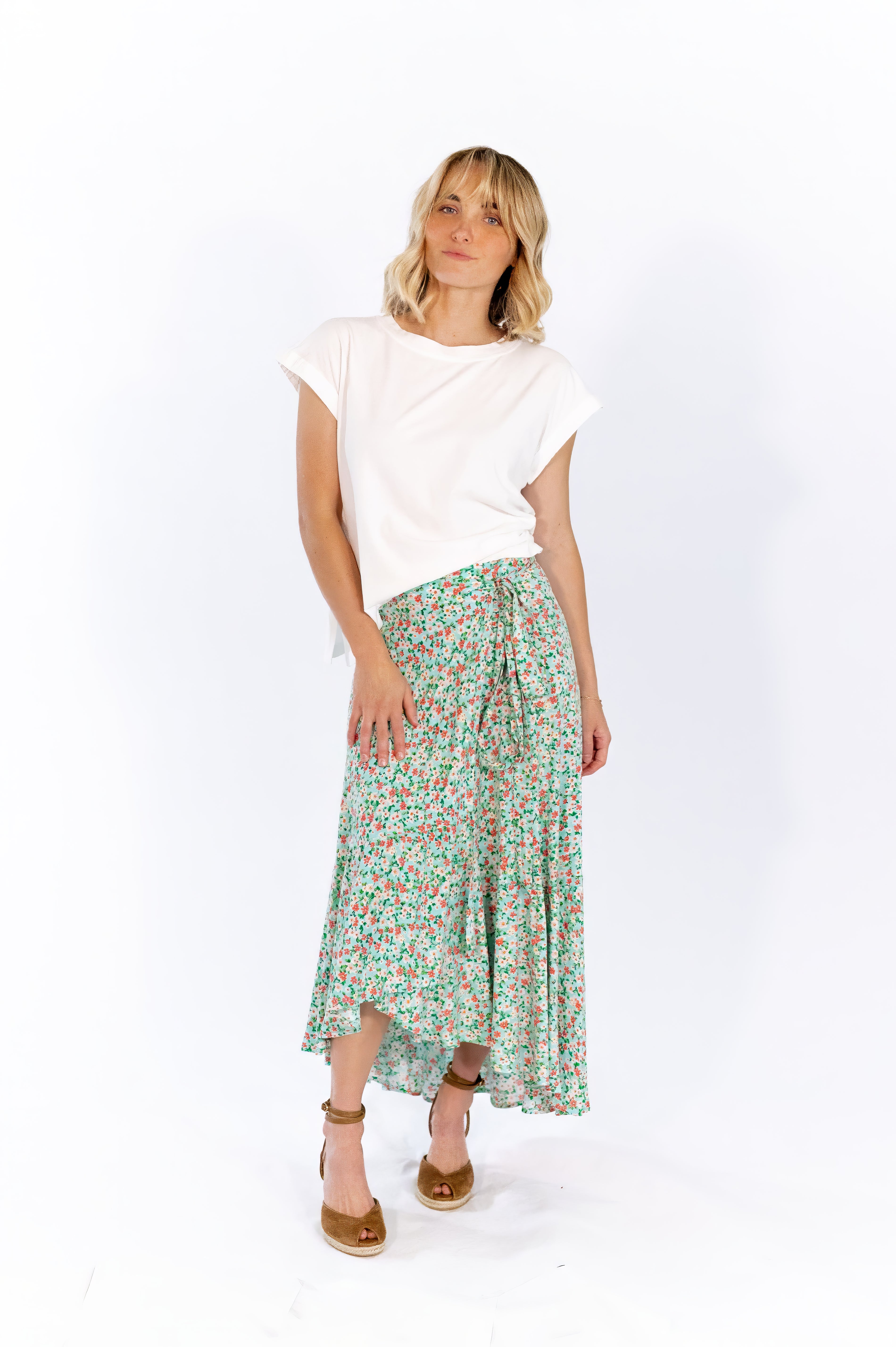 Sariah Wrap Floral Skirt · Aqua