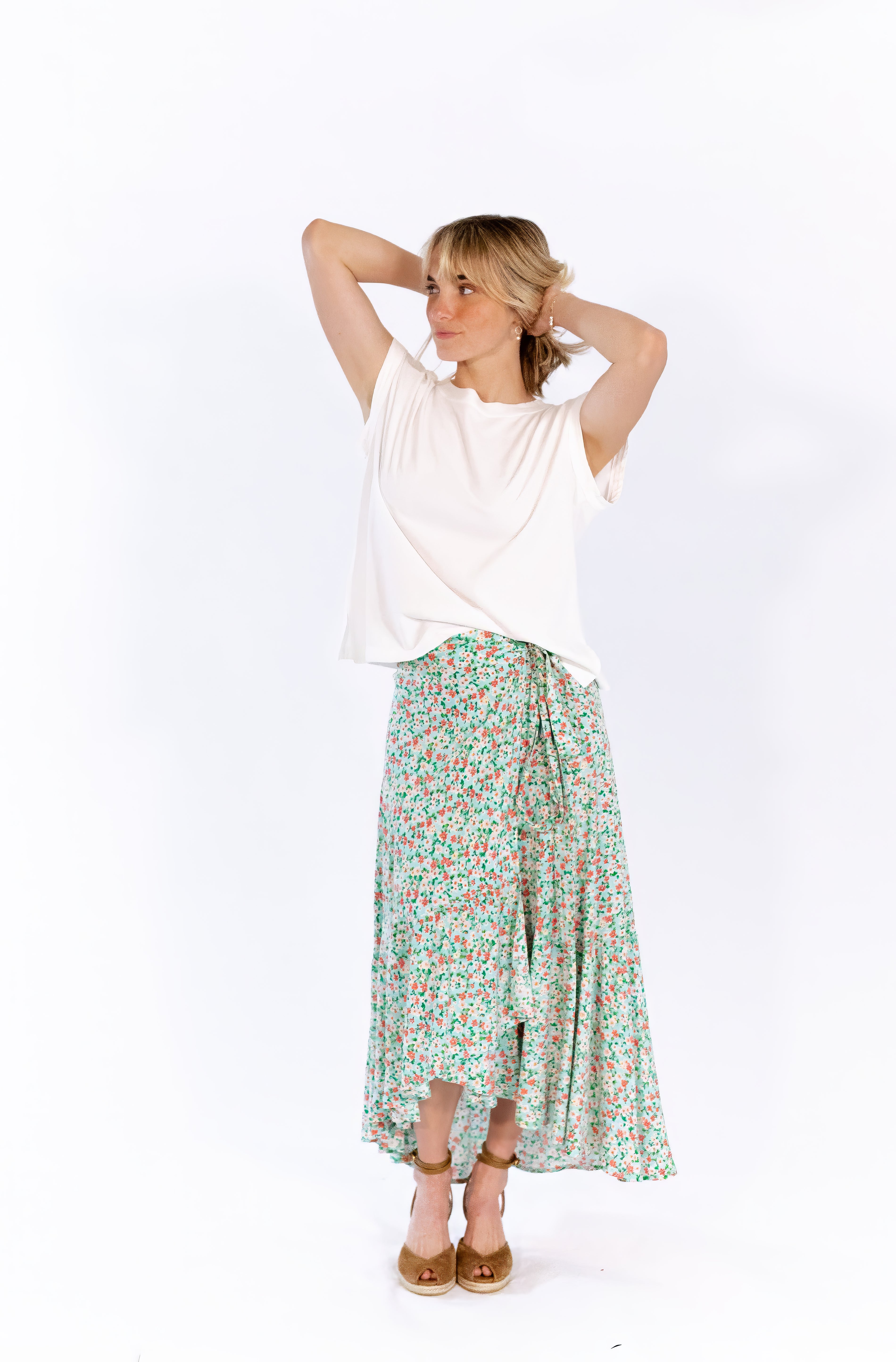 Sariah Wrap Floral Skirt · Aqua