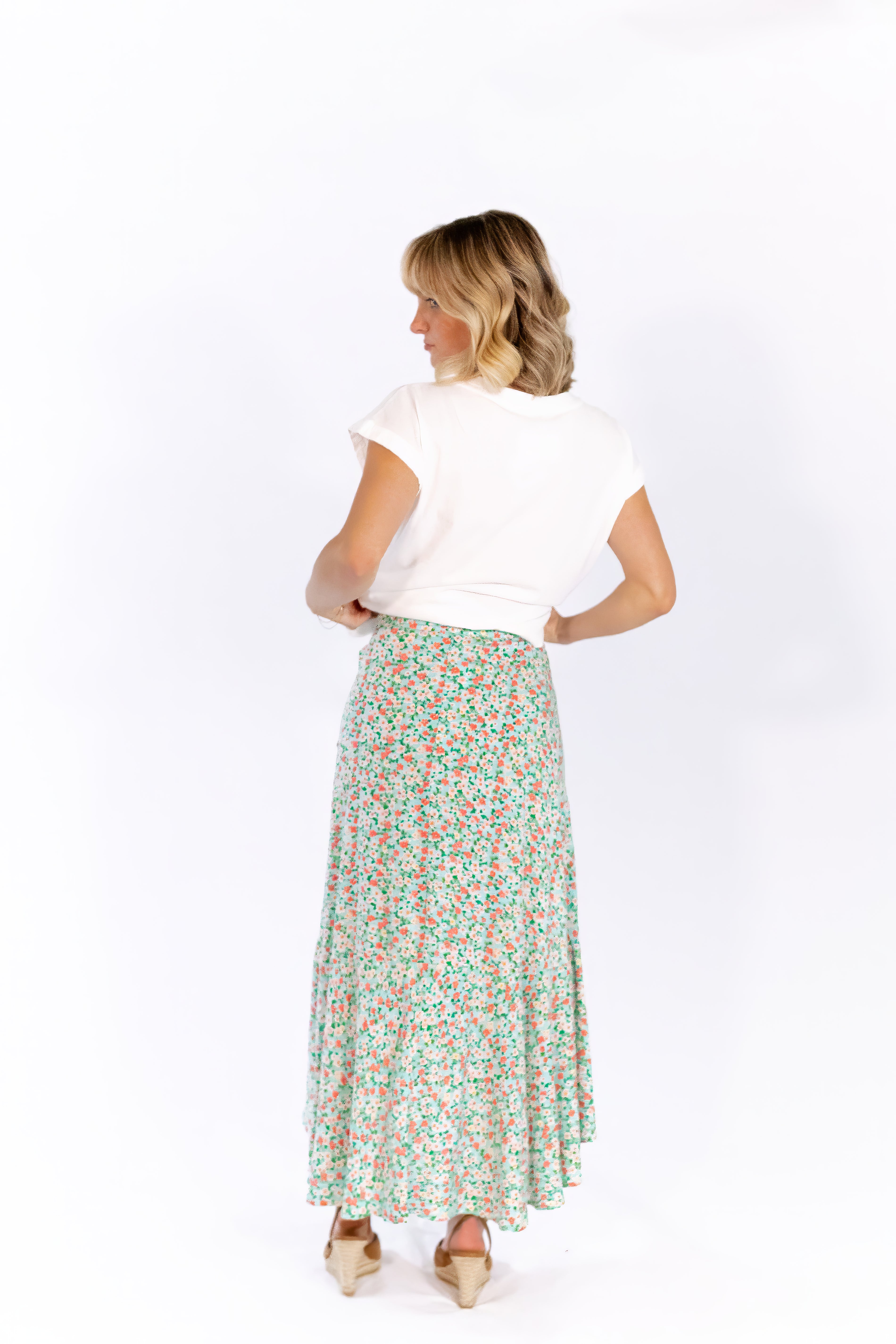 Sariah Wrap Floral Skirt · Aqua