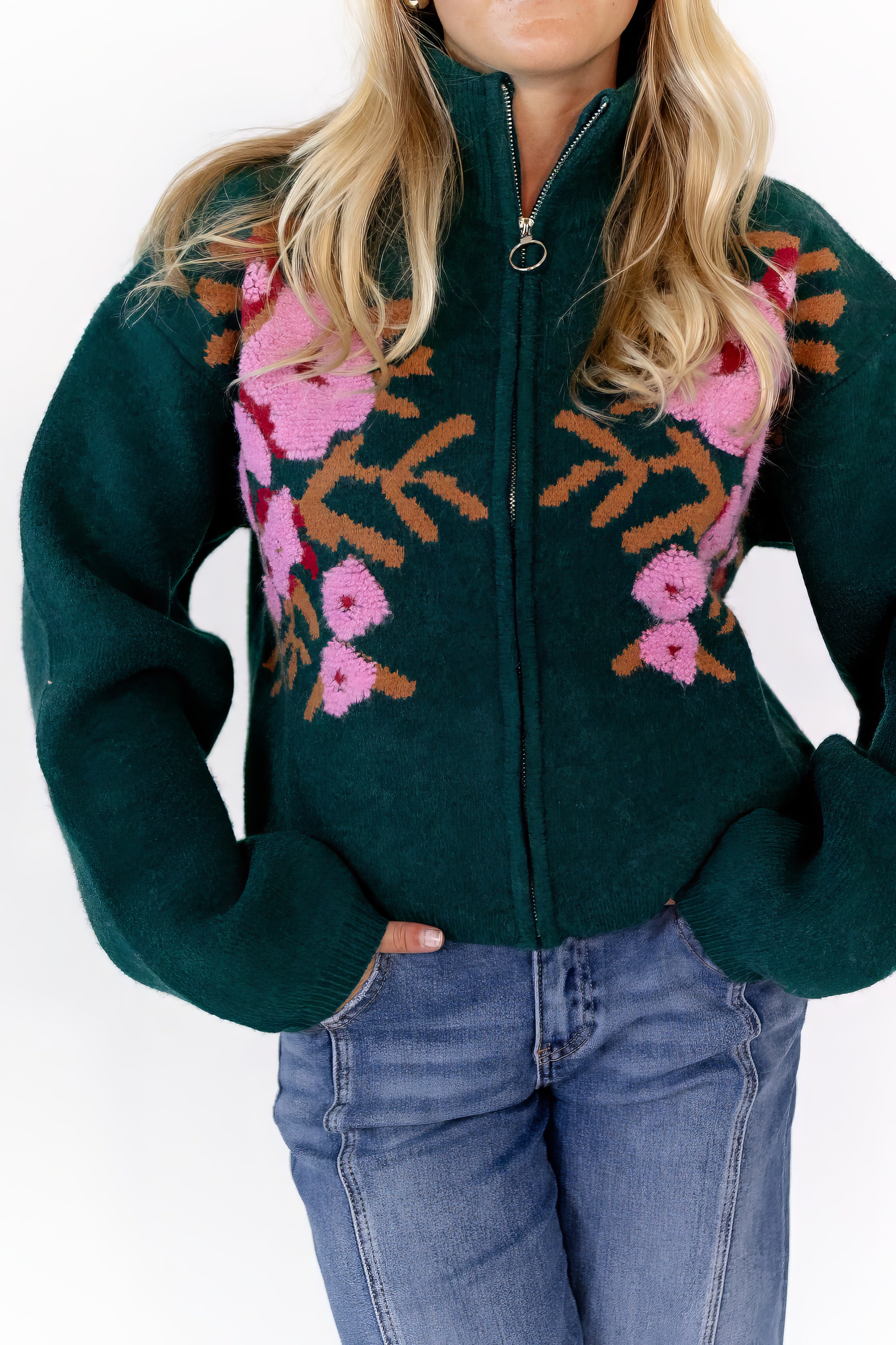 Pine Floral Zip Up