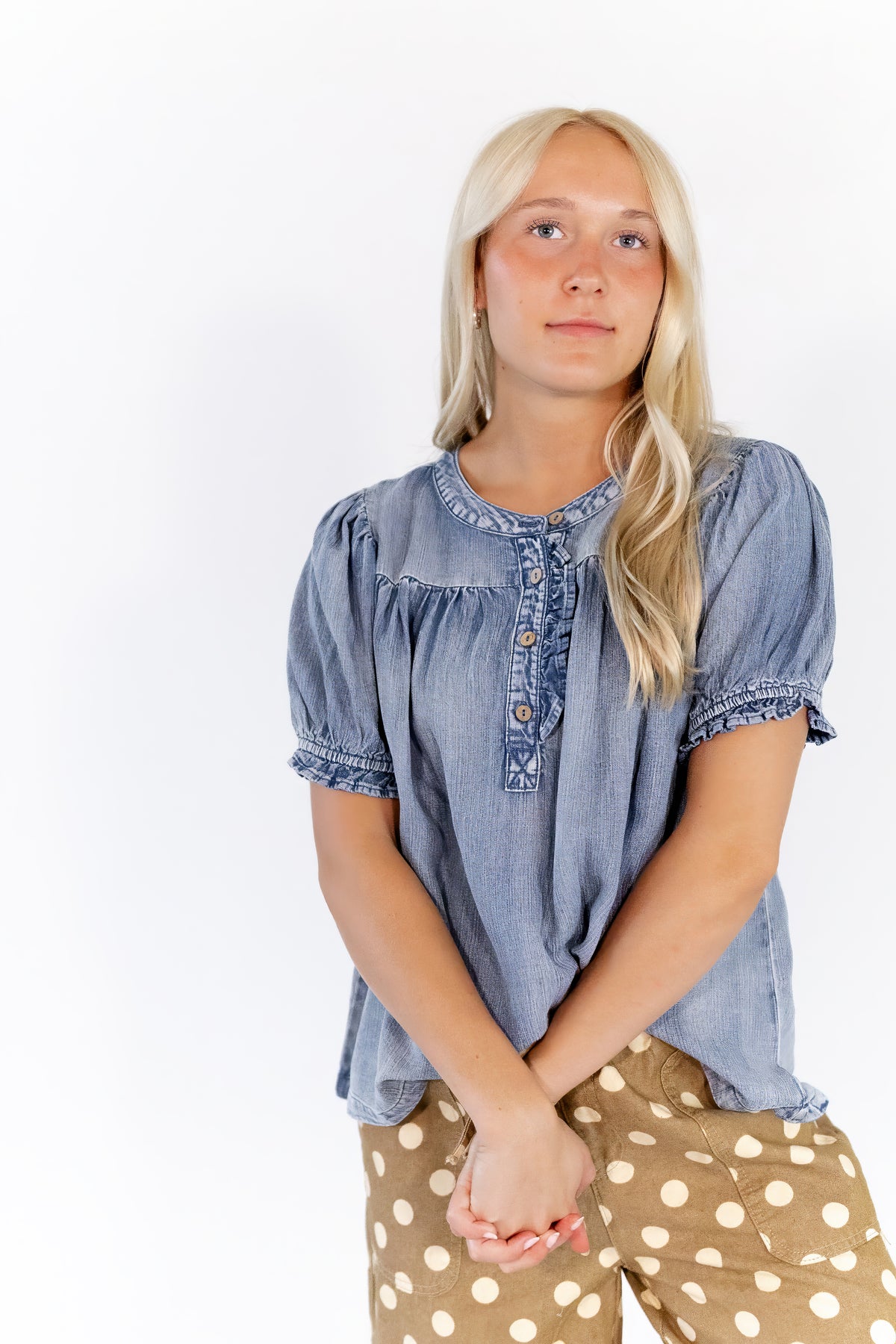 Calia Denim Blouse · Mid Wash