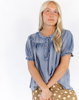 Calia Denim Blouse · Mid Wash