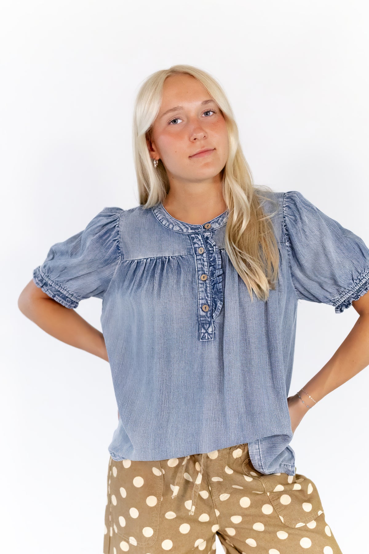 Calia Denim Blouse · Mid Wash