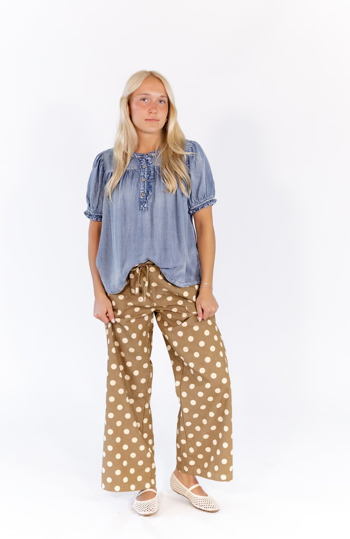 Calia Denim Blouse · Mid Wash