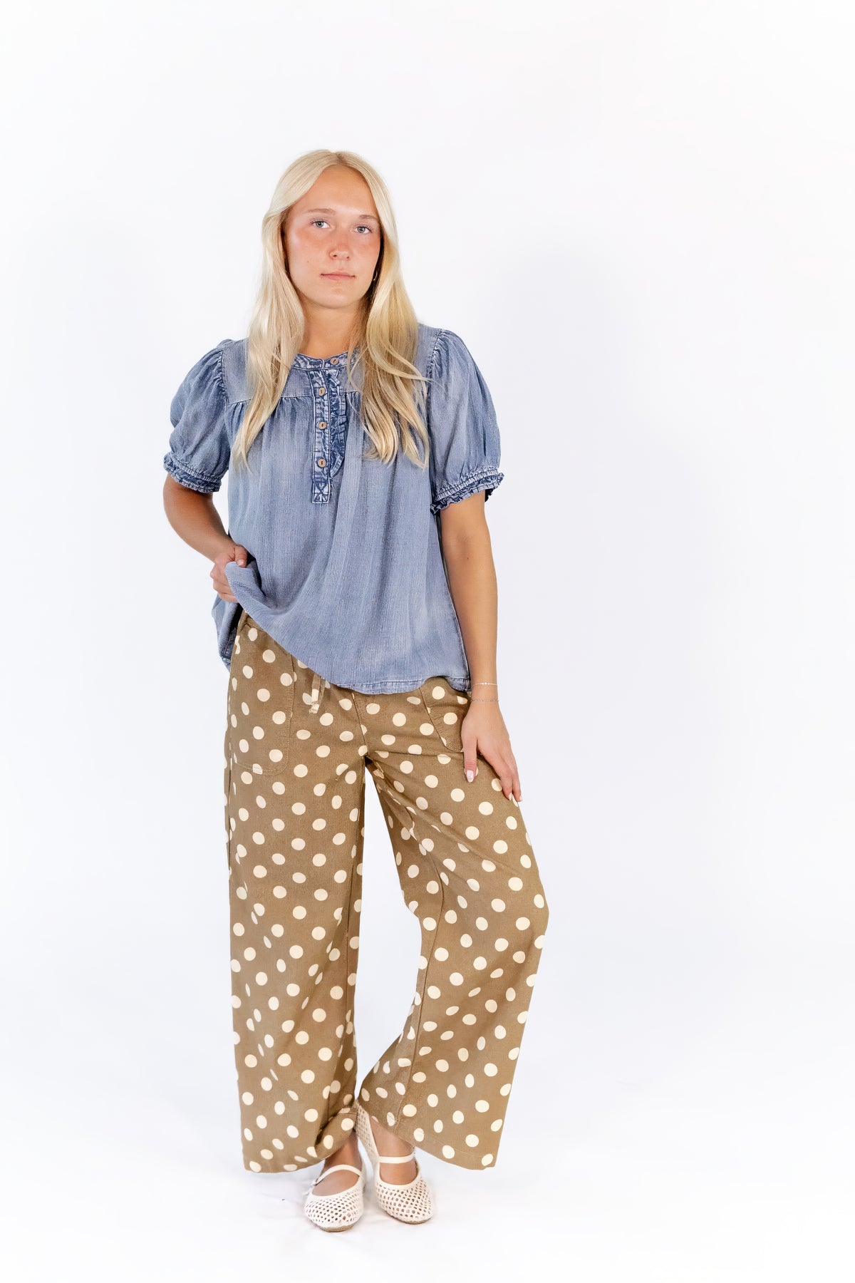 Calia Denim Blouse · Mid Wash