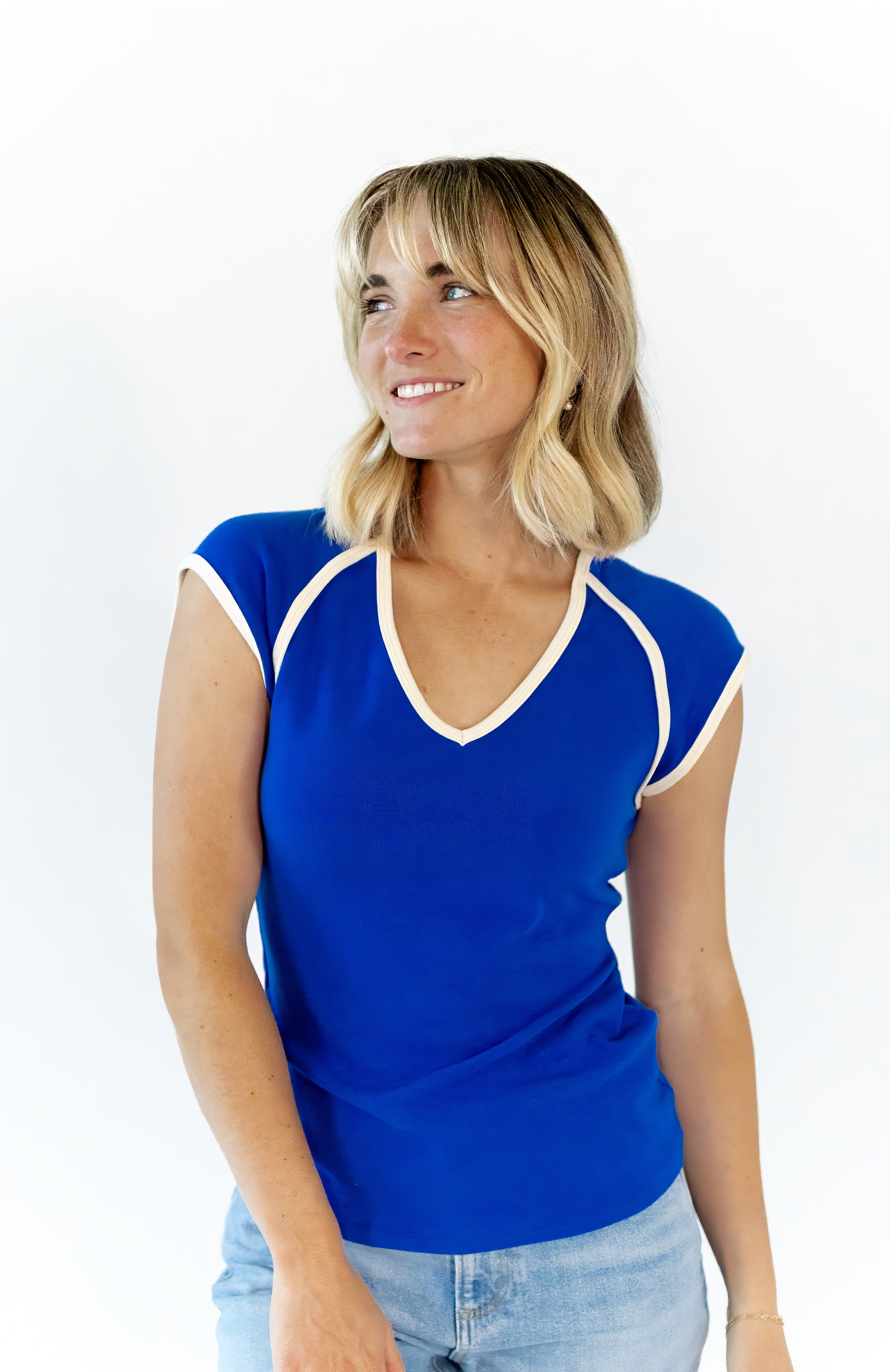 Bella Contrast Trim Tee · Blue