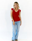 Bella Contrast Trim Tee · Red