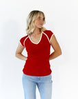 Bella Contrast Trim Tee · Red
