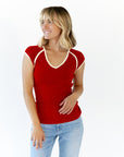Bella Contrast Trim Tee · Red