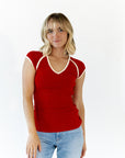 Bella Contrast Trim Tee · Red