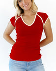 Bella Contrast Trim Tee · Red